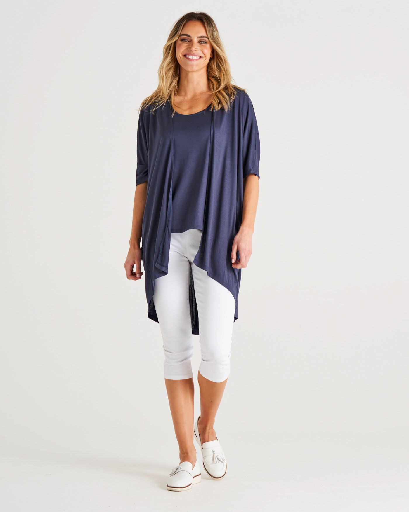 Magnolia Relaxed Batwing Tunic Oversized Cardigan - Dusty Blue