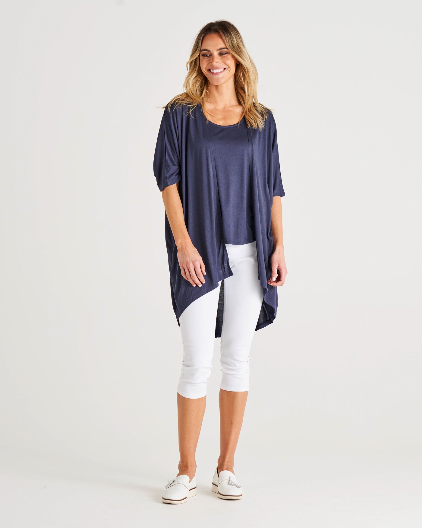 Magnolia Relaxed Batwing Tunic Oversized Cardigan - Dusty Blue