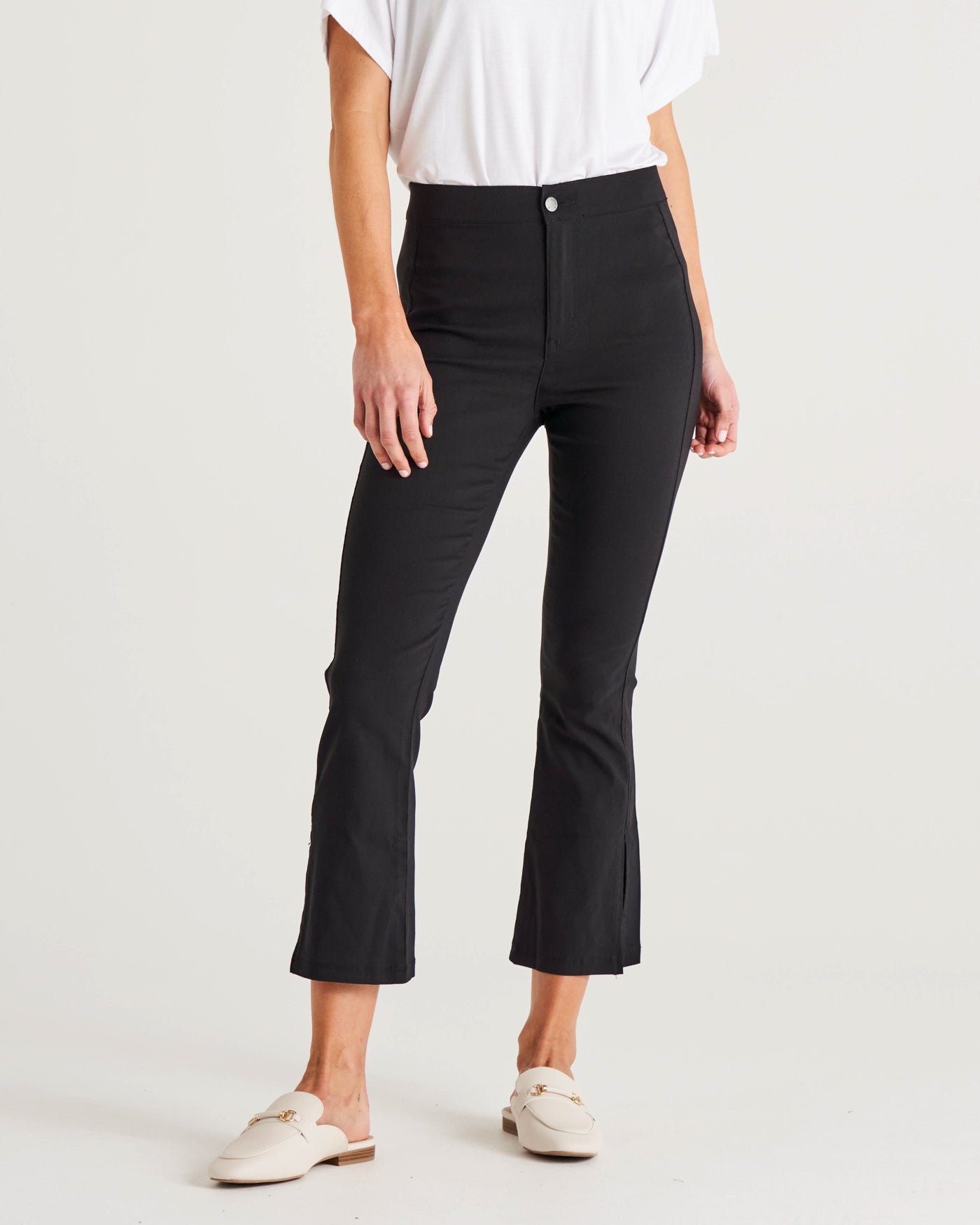 Edwina High Rise Stretchy Bengaline Split Leg Pant - Black