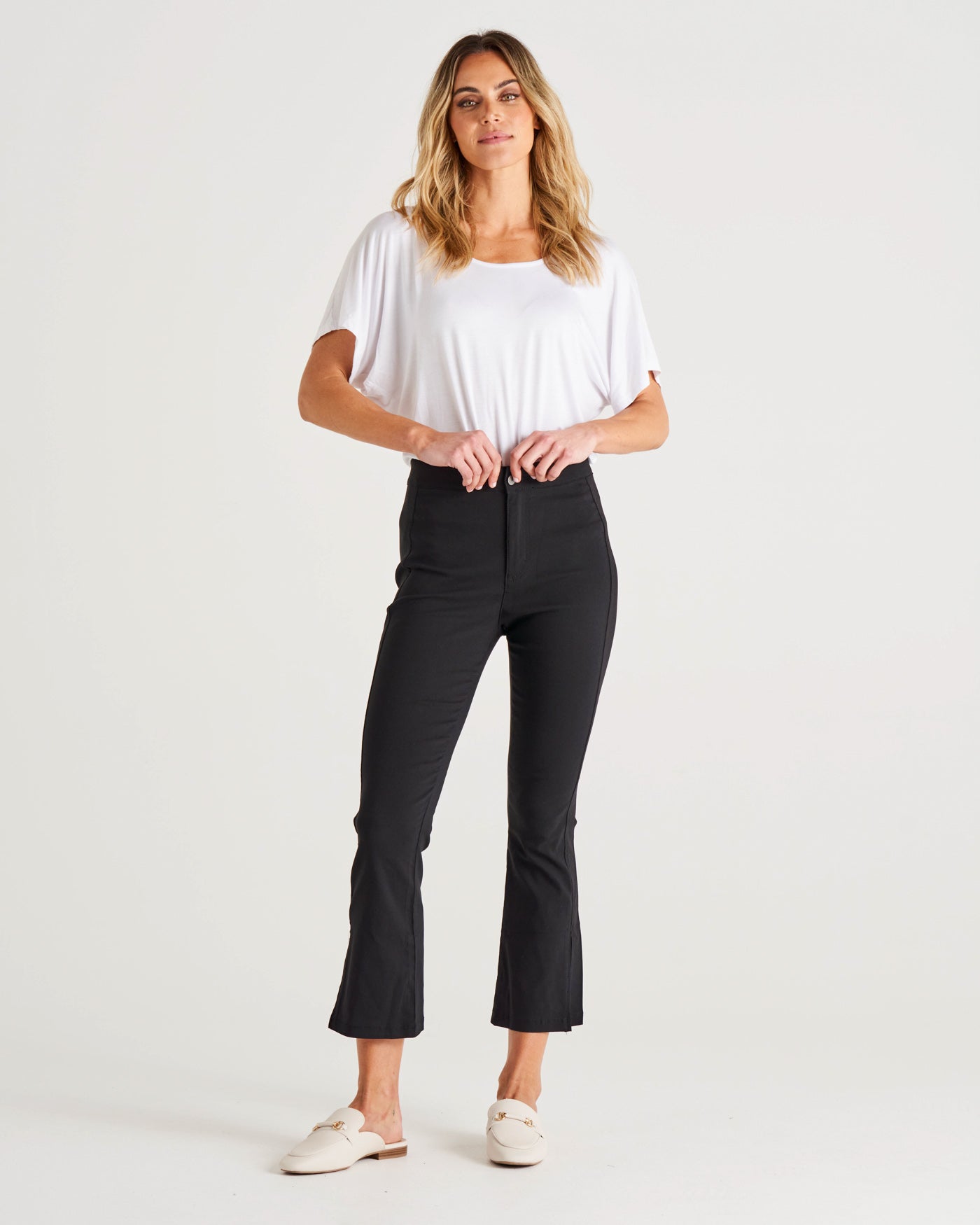 Edwina High Rise Stretchy Bengaline Split Leg Pant - Black