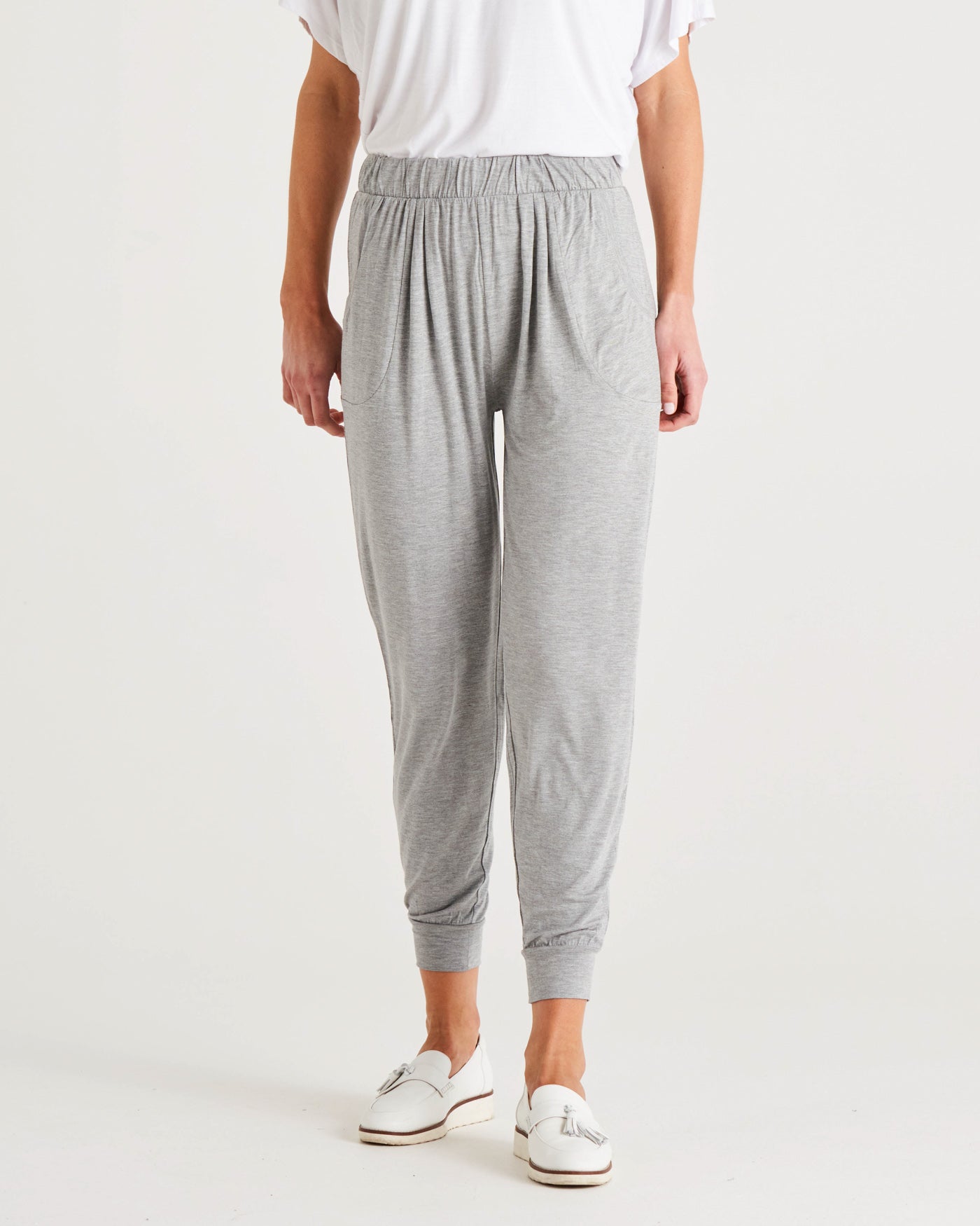 Paris Mid-Rise Stretchy Loose Fitting Jogger Pants - Grey Marle