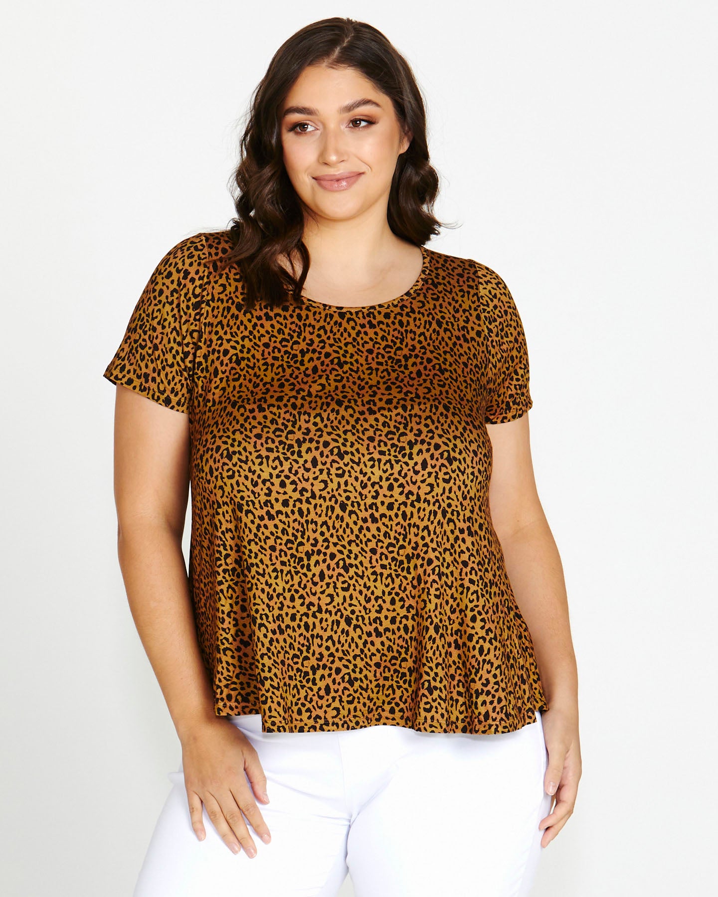 Holland Stretchy Scoop Neck Basic Tee - Wild Leopard Print