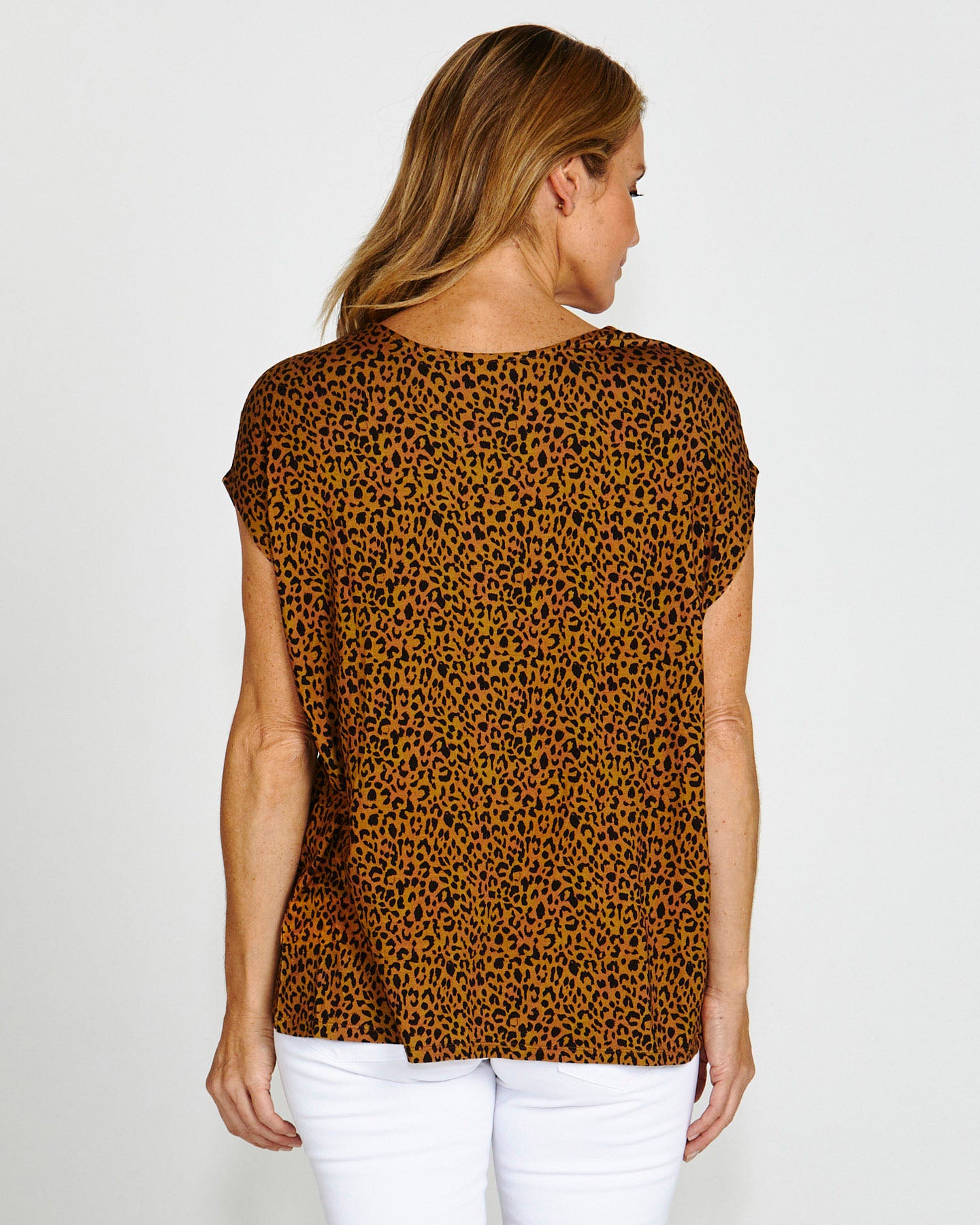 Chelsea Stretchy V-Neck Cap Sleeve Tee - Wild Leopard Print