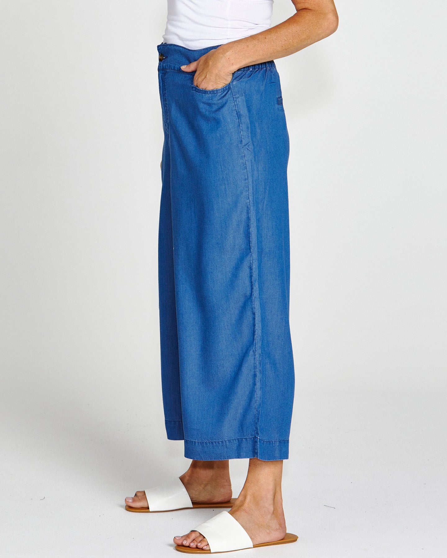 Apollo Bay Mid-High Rise Elastic Waist Lyocell Wide Leg Crop Pant - Antique Indigo