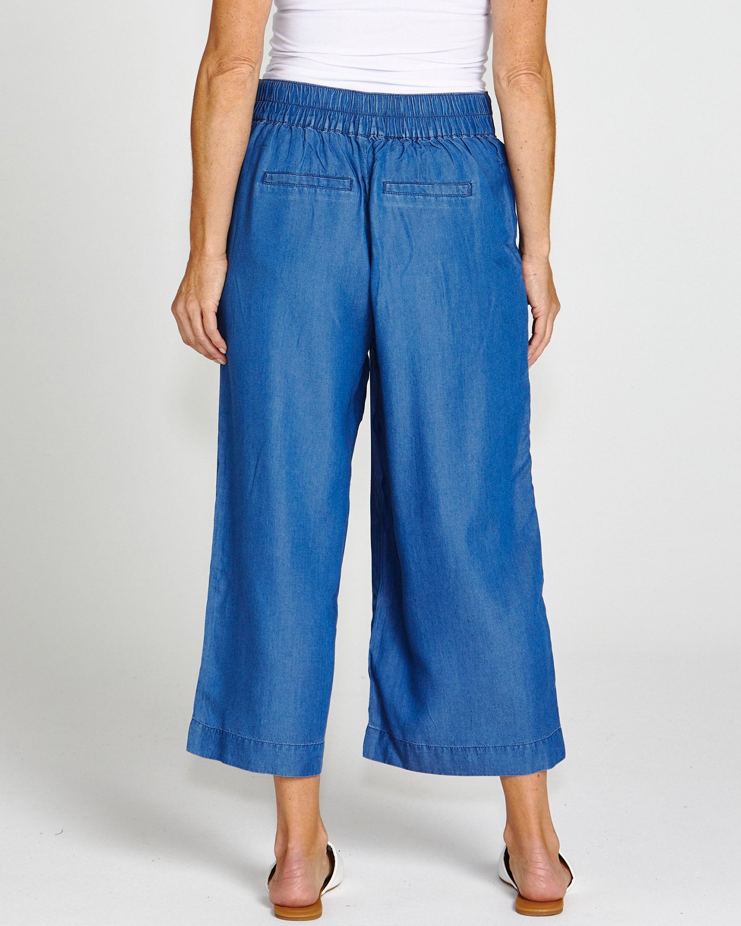 Apollo Bay Mid-High Rise Elastic Waist Lyocell Wide Leg Crop Pant - Antique Indigo