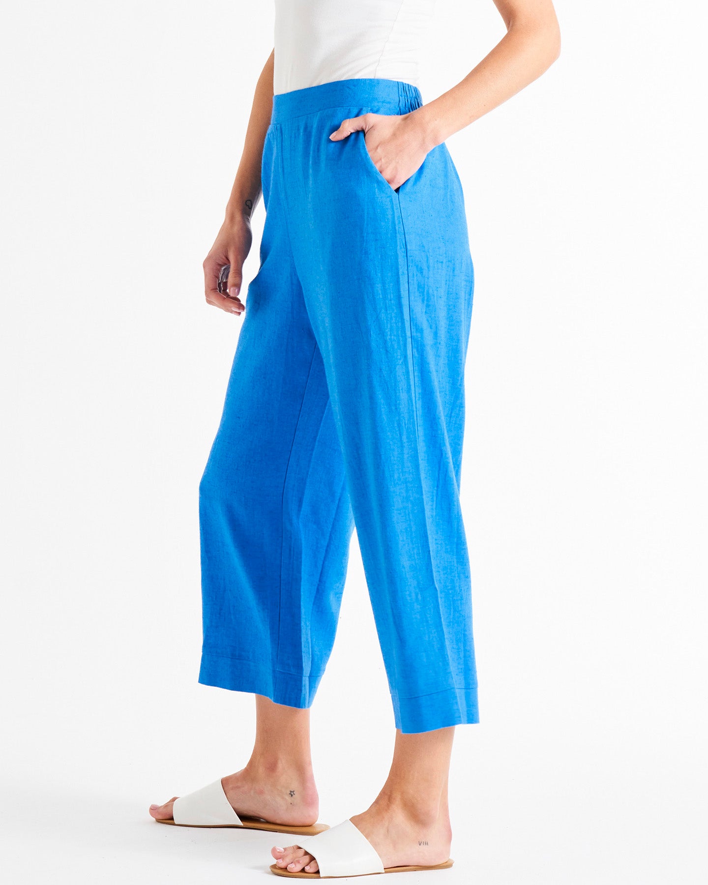 Parker High-Rise Cropped Linen-Blend Pants - Electric Blue