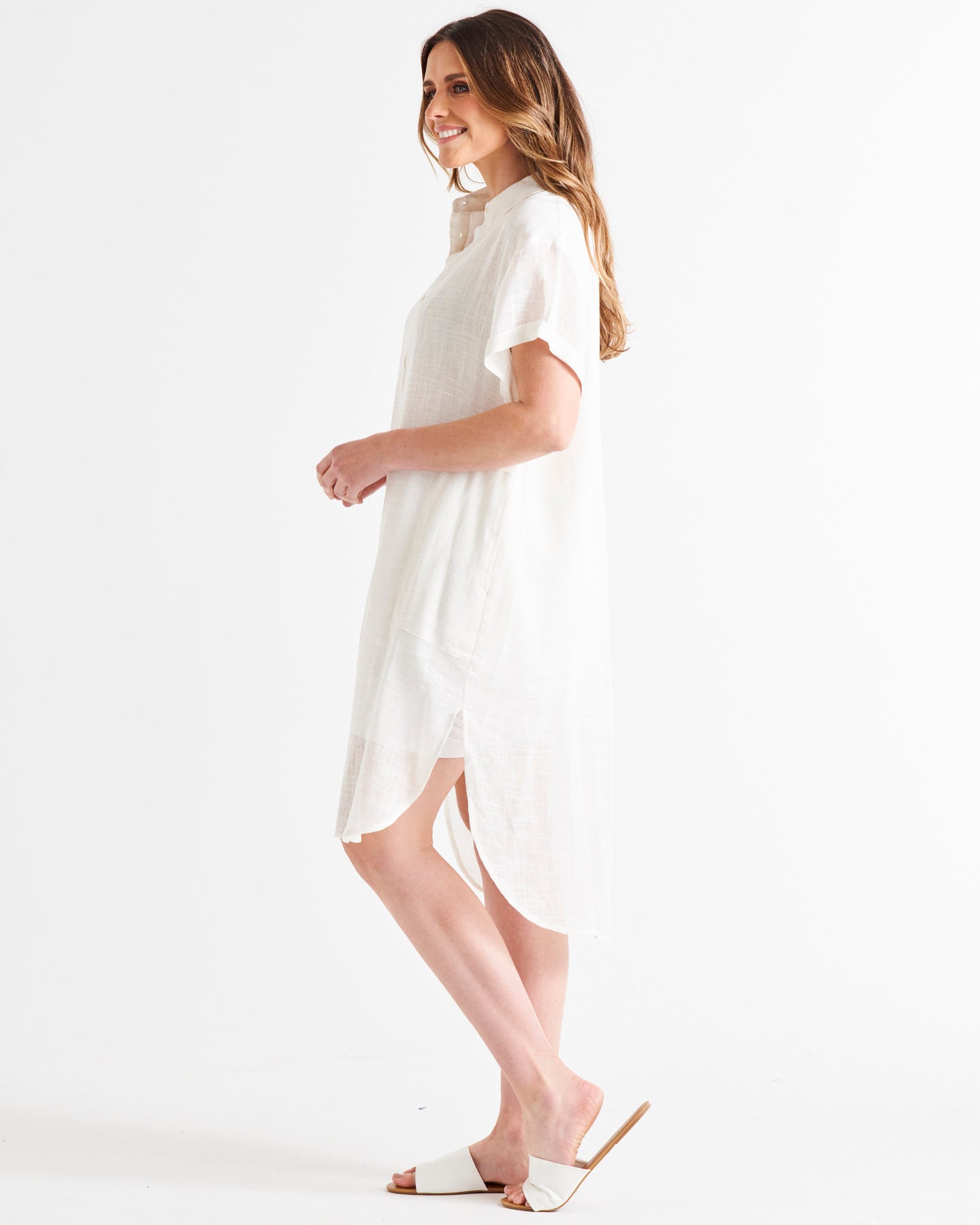 Lani Beach Cover-Up Relaxed Fit Linen Shirt Dress - White