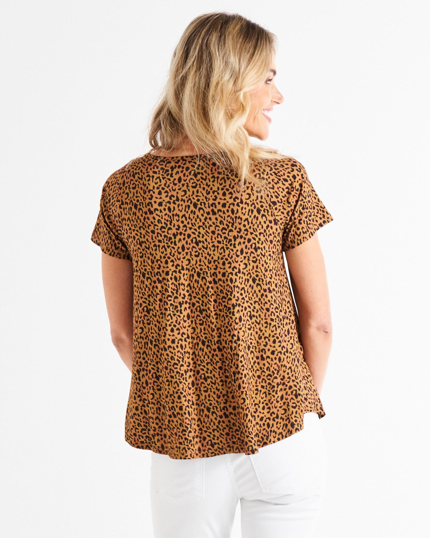 Holland Stretchy Scoop Neck Basic Tee - Wild Leopard Print