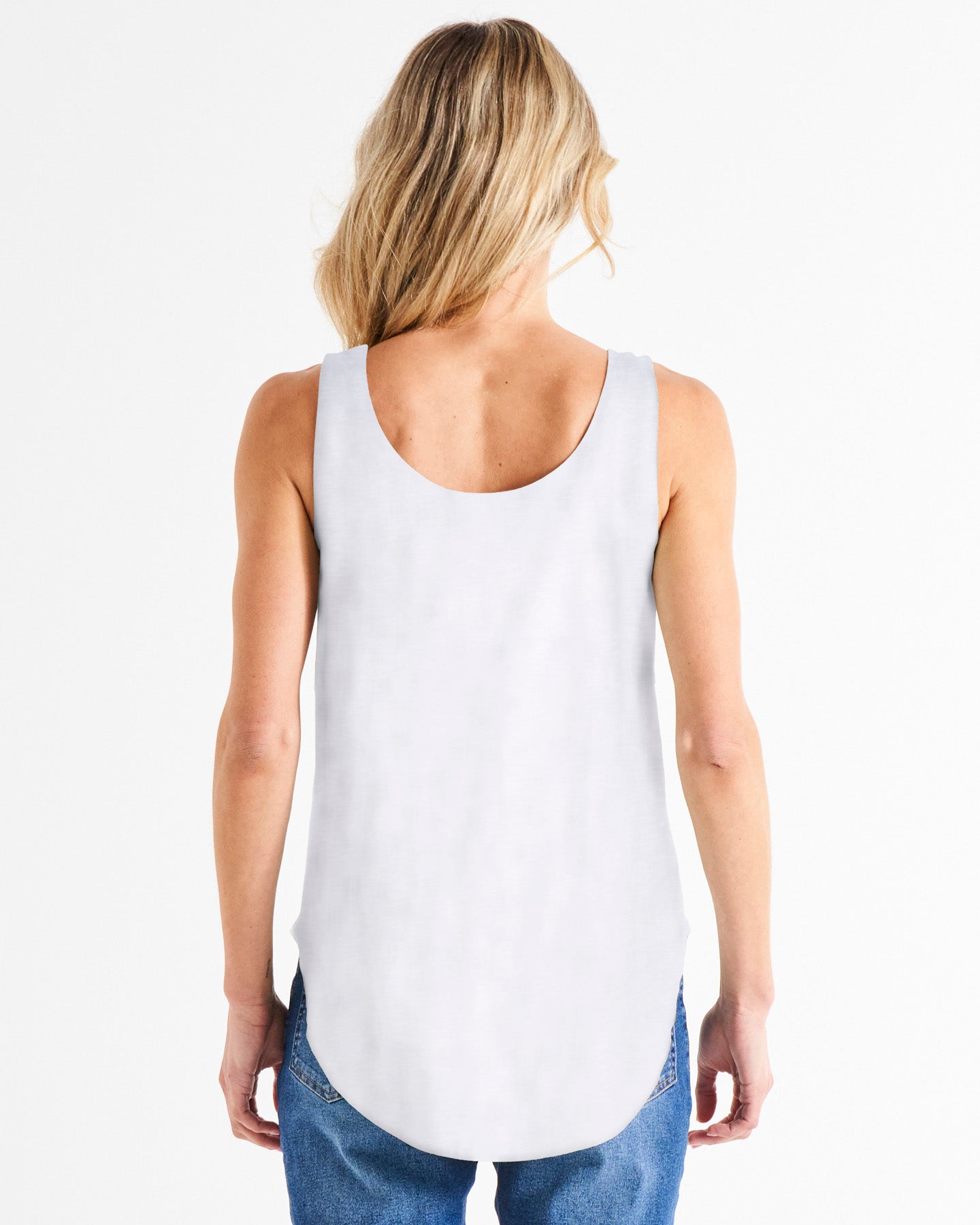 Boston Relaxed Scoop Neck Curve Hem Basic Cotton Tank - White