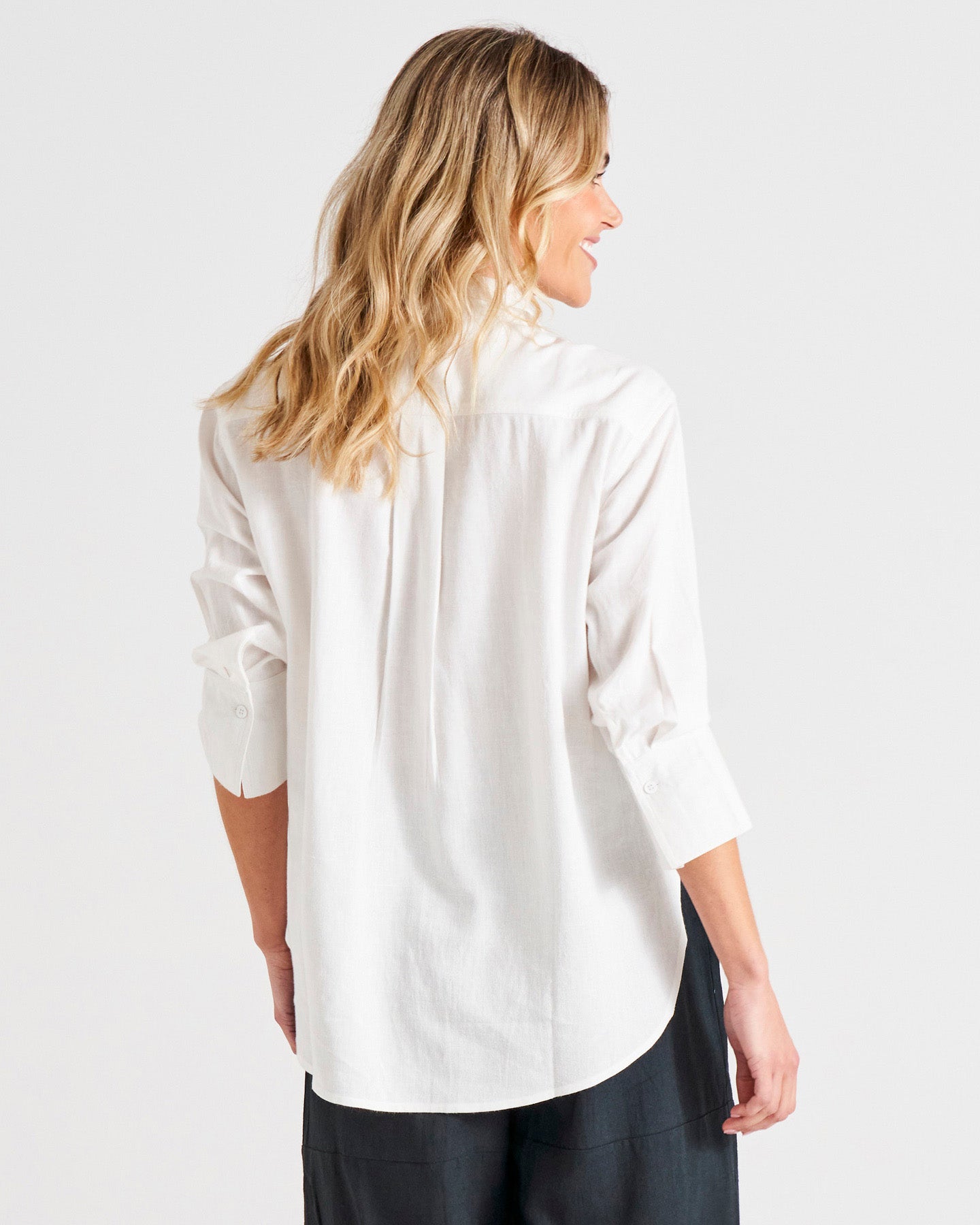 Caprice Relaxed Button-Up Linen-Blend Shirt - White