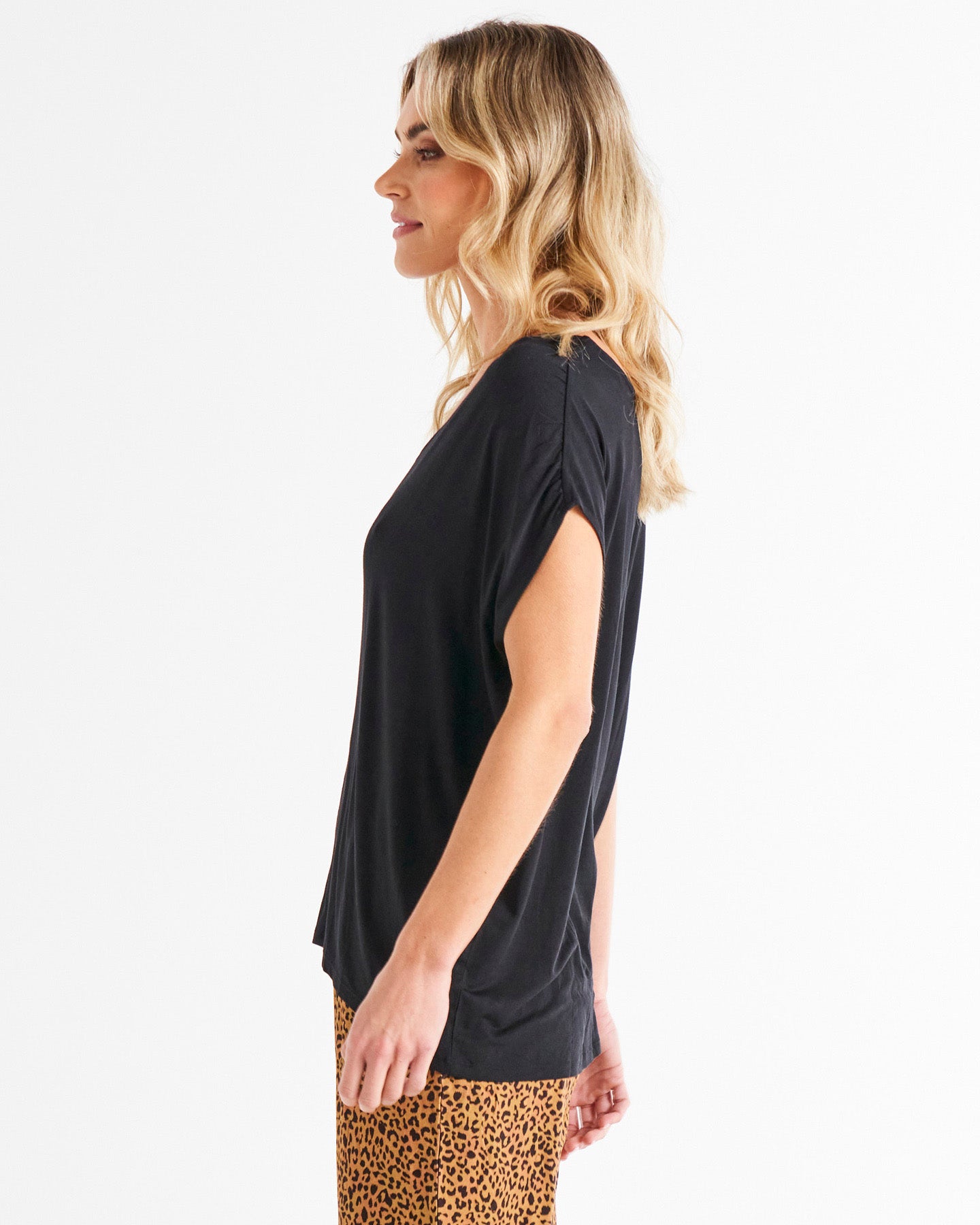 Chelsea Stretchy V-Neck Cap Sleeve Tee - Black