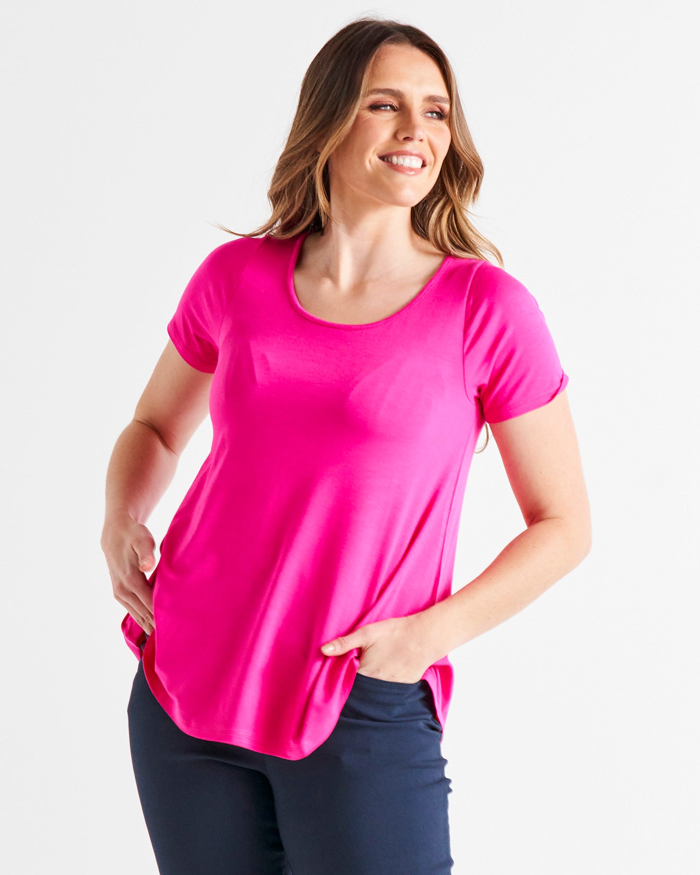 Holland Stretchy Scoop Neck Basic Tee - Raspberry