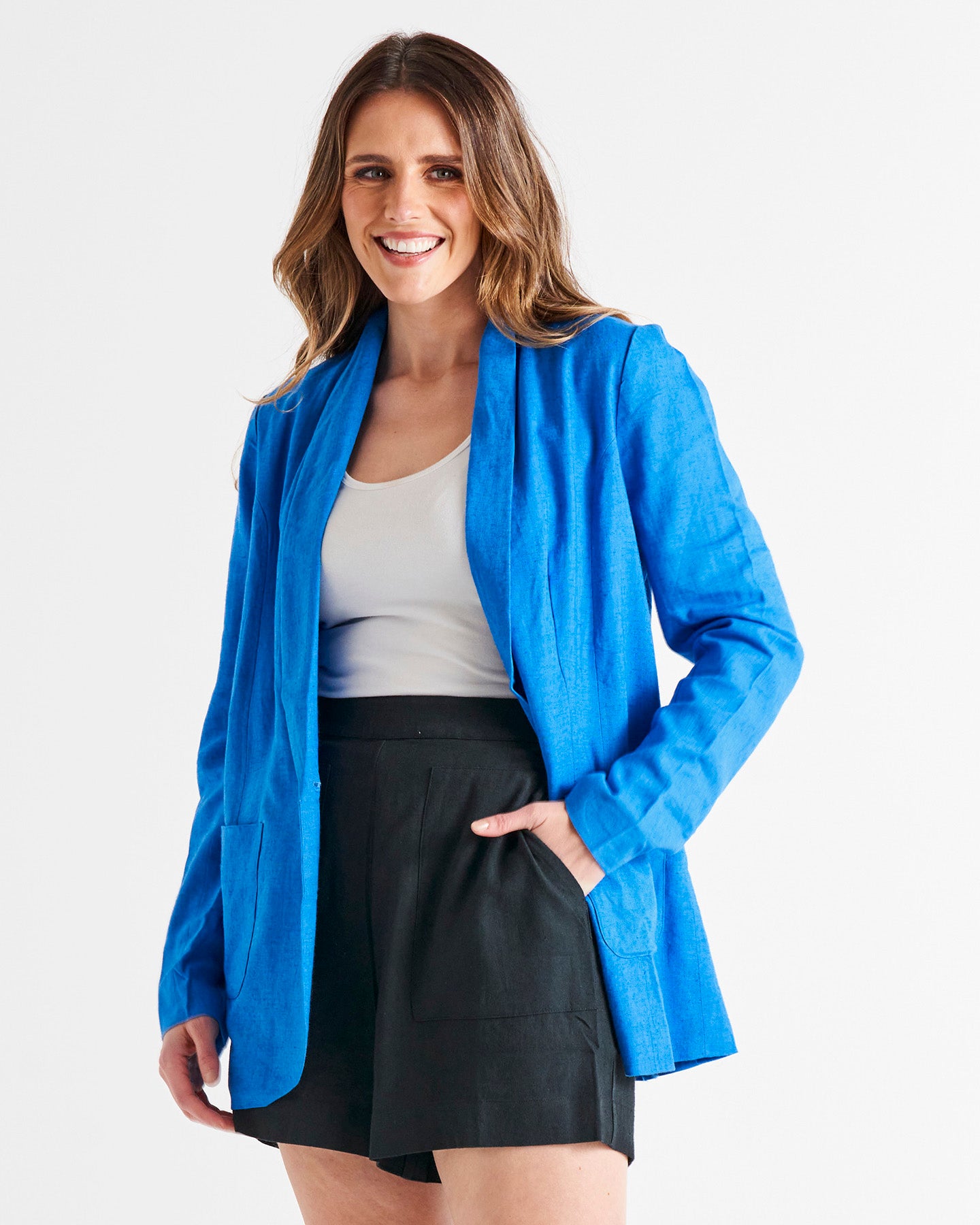 Cyndi Single Breasted Relaxed Linen-Blend Blazer - Electric Blue