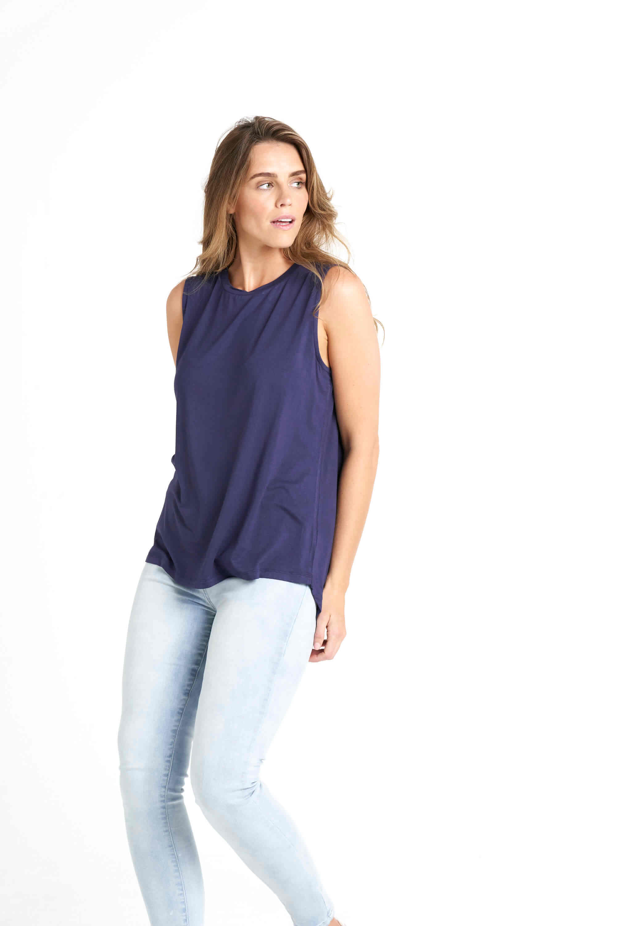 Capri Relaxed Draped Basic Tank  - Navy