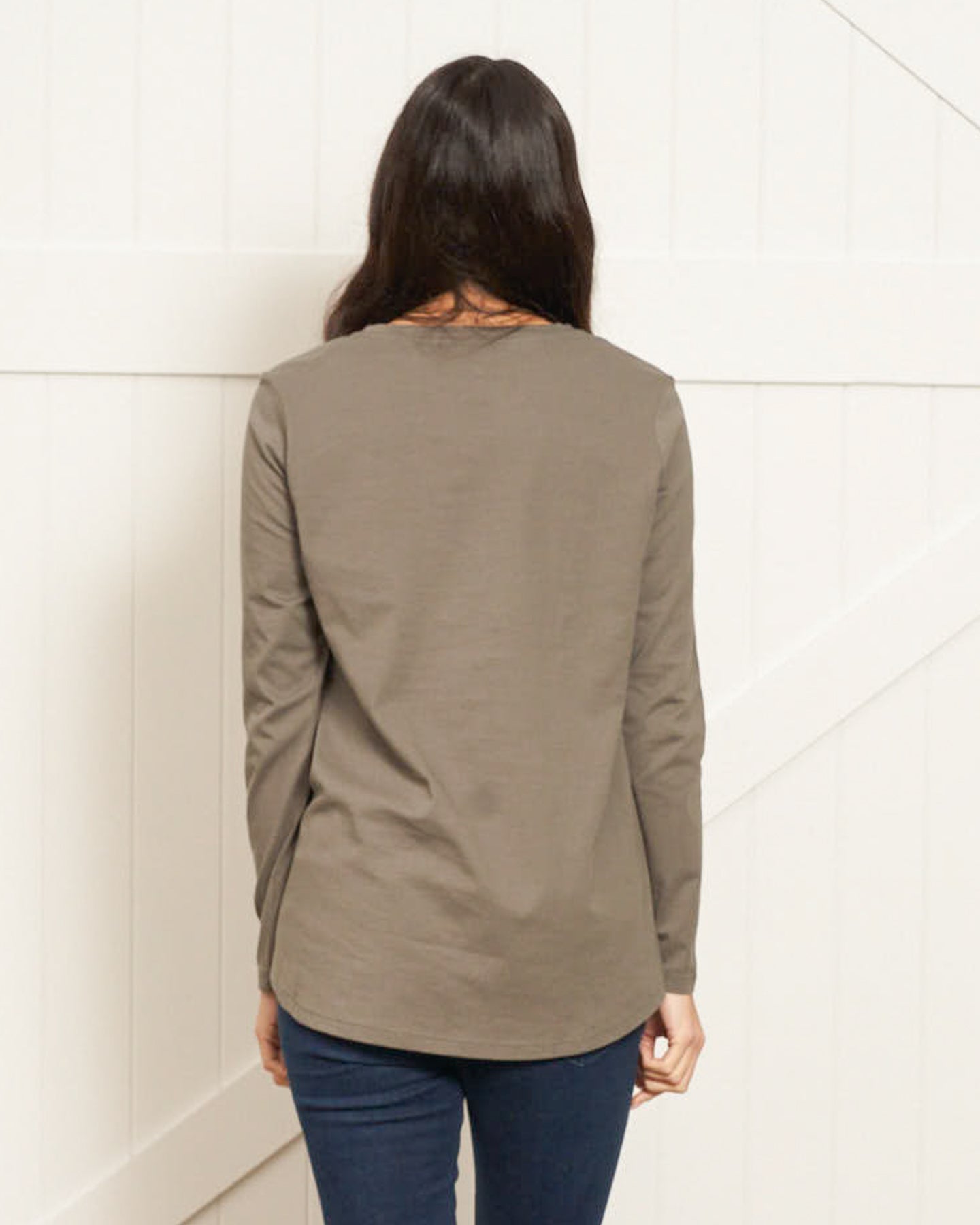 Sydney 100% Australian Cotton Relaxed Trapeze Basic Long Sleeve Tee - Ash Green