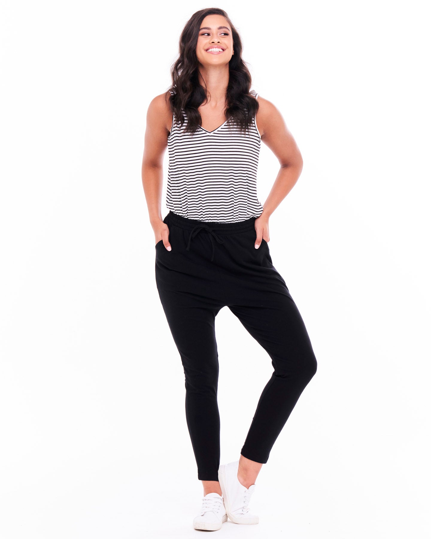 Jade Drop-Crotch Stretchy Cotton Jogger Pants - Black