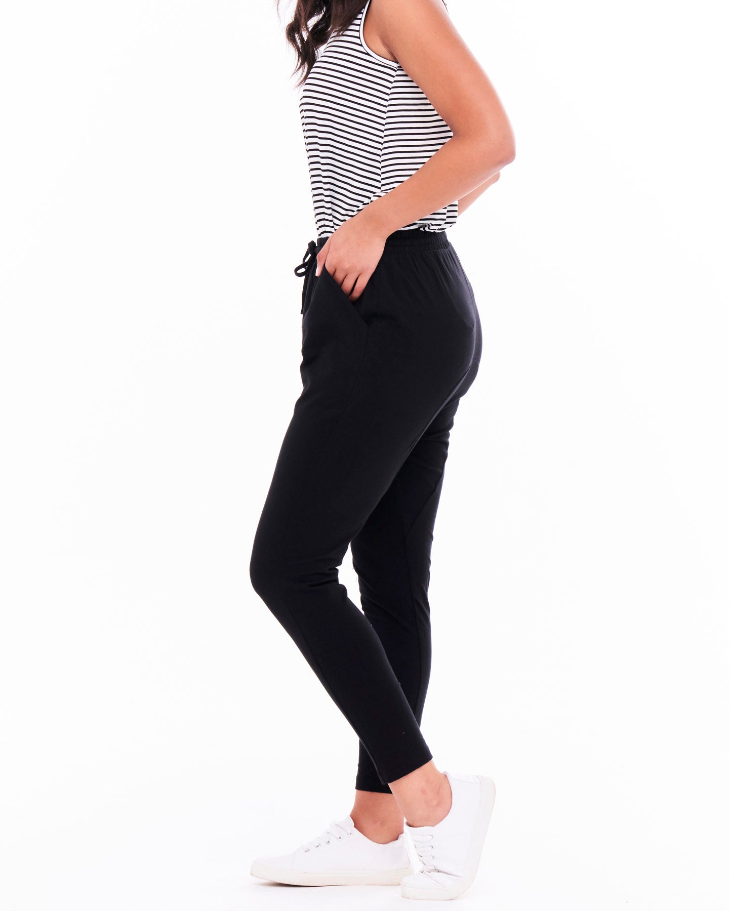 Jade Drop-Crotch Stretchy Cotton Jogger Pants - Black