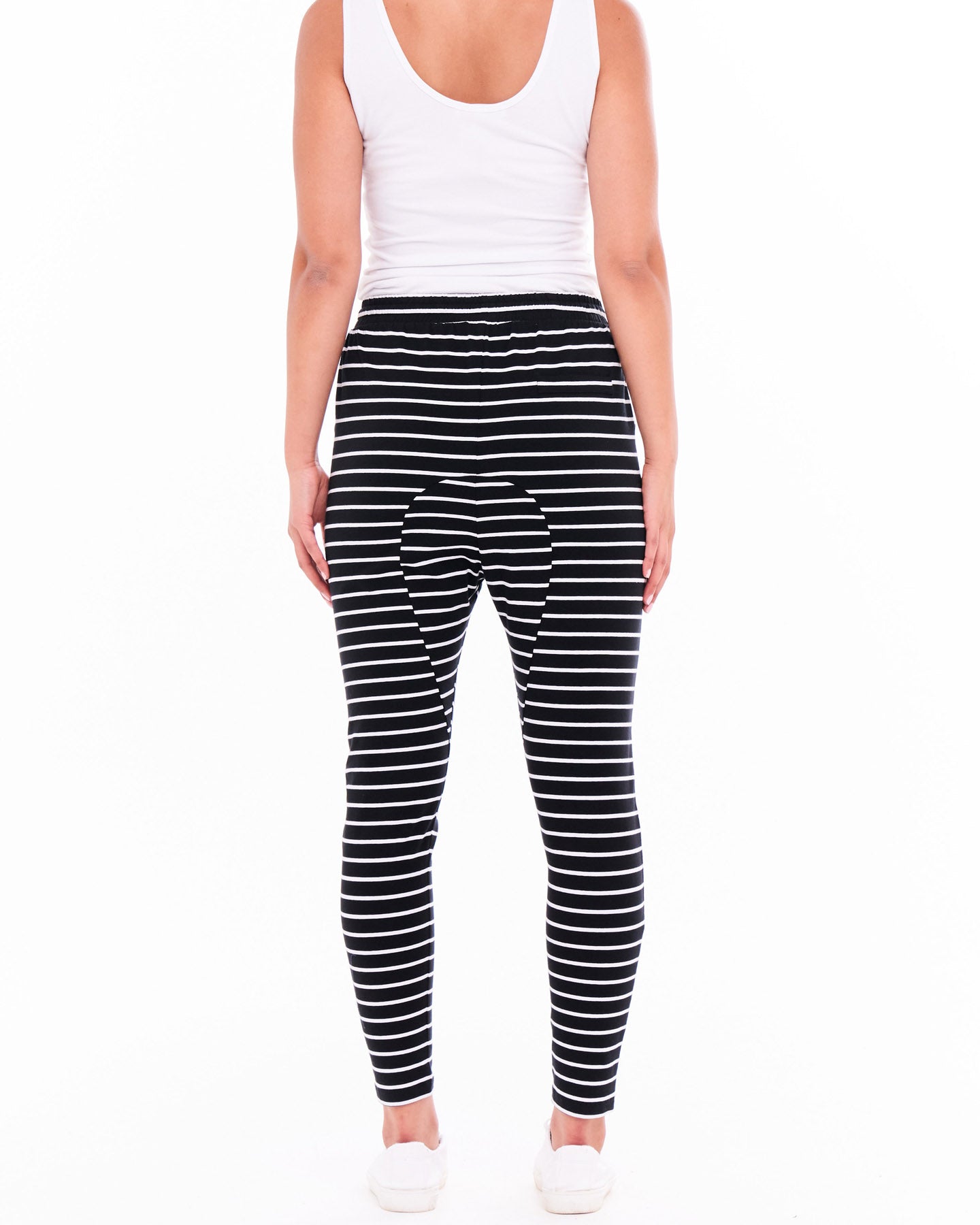 Jade Drop-Crotch Stretchy Cotton Jogger Pants - Black / White Stripe