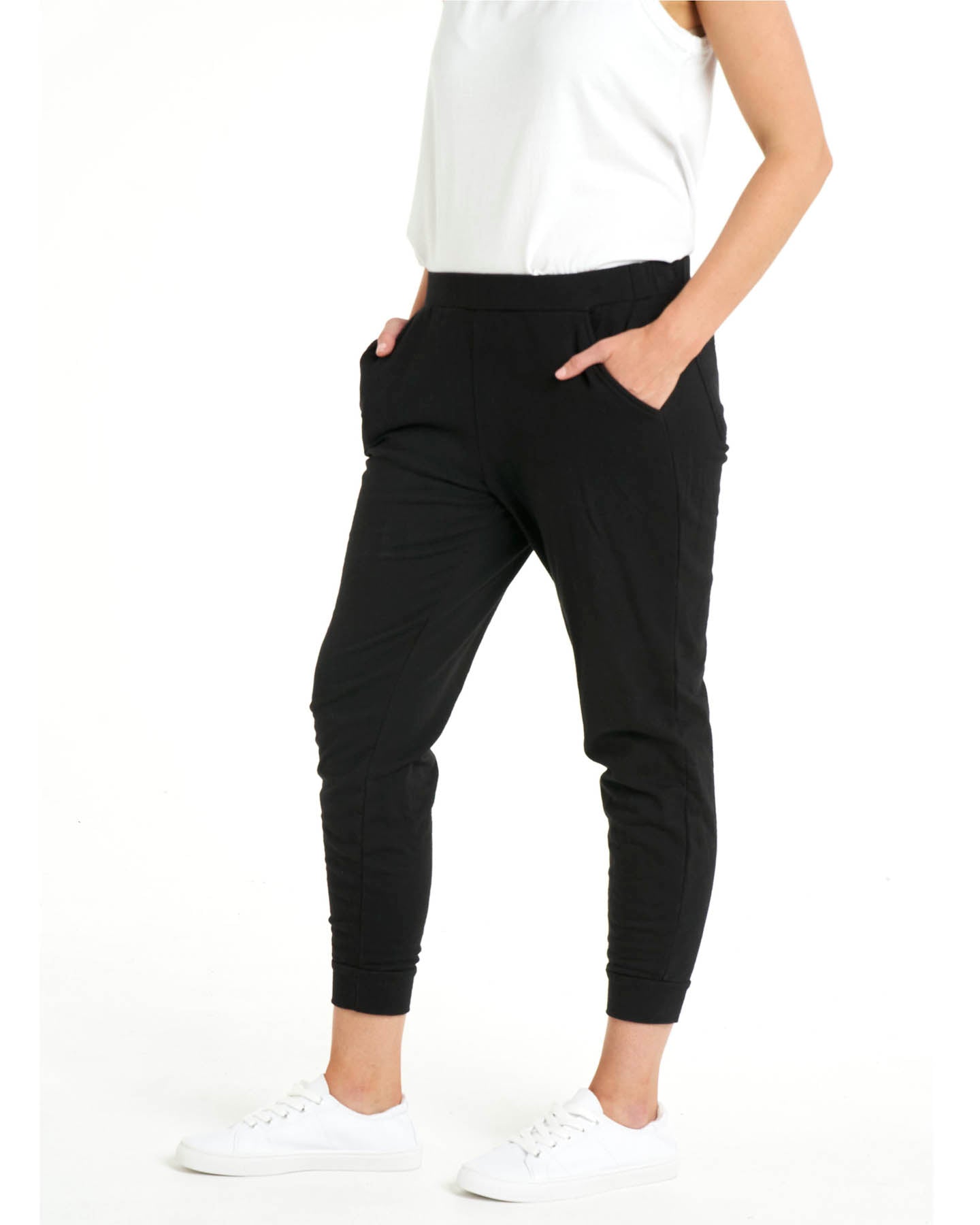 Lindsay Elastic Waistband Slim Leg Cotton Jogger Pants - Black