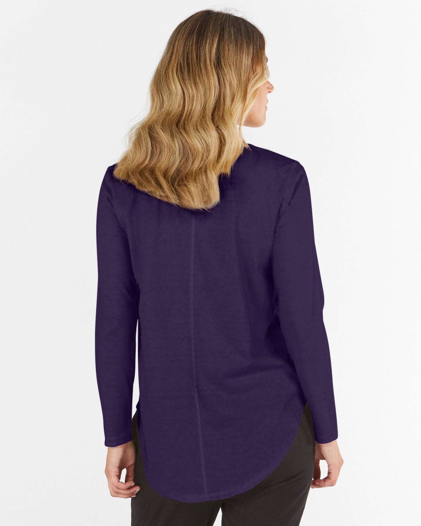 Megan Long Sleeve Cotton Basic Top - Navy