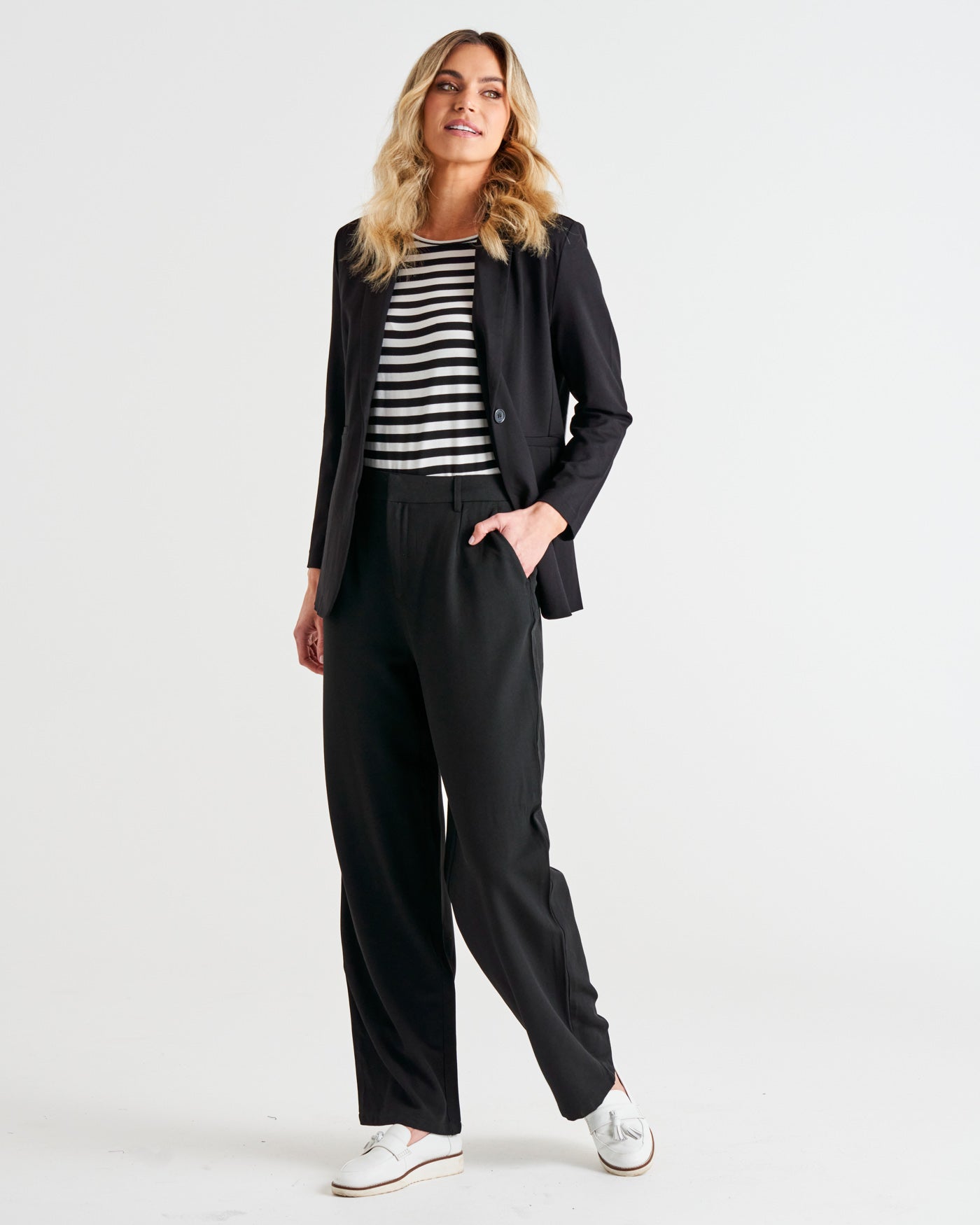 Portsea Single-Breasted Stretchy Lightweight Blazer - Black