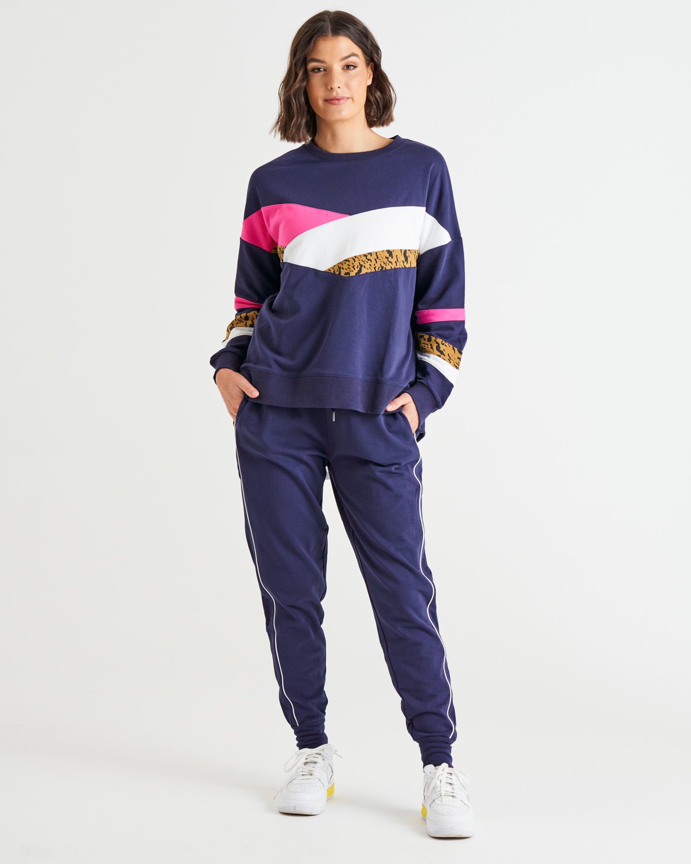 Addie Comfy Cotton Sporty Sweat - Blue Chevron Splice