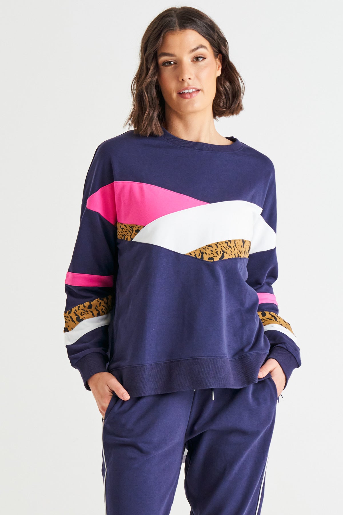 Addie Comfy Cotton Sporty Sweat - Blue Chevron Splice