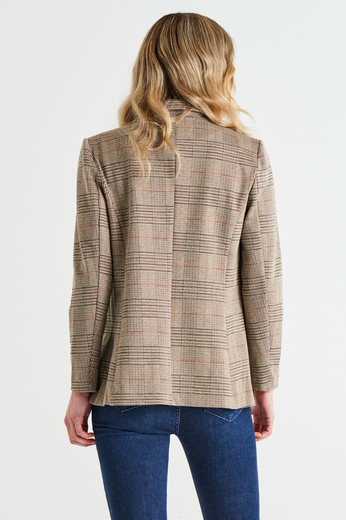 Portsea Single-Breasted Stretchy Lightweight Blazer - Mocha Plaid