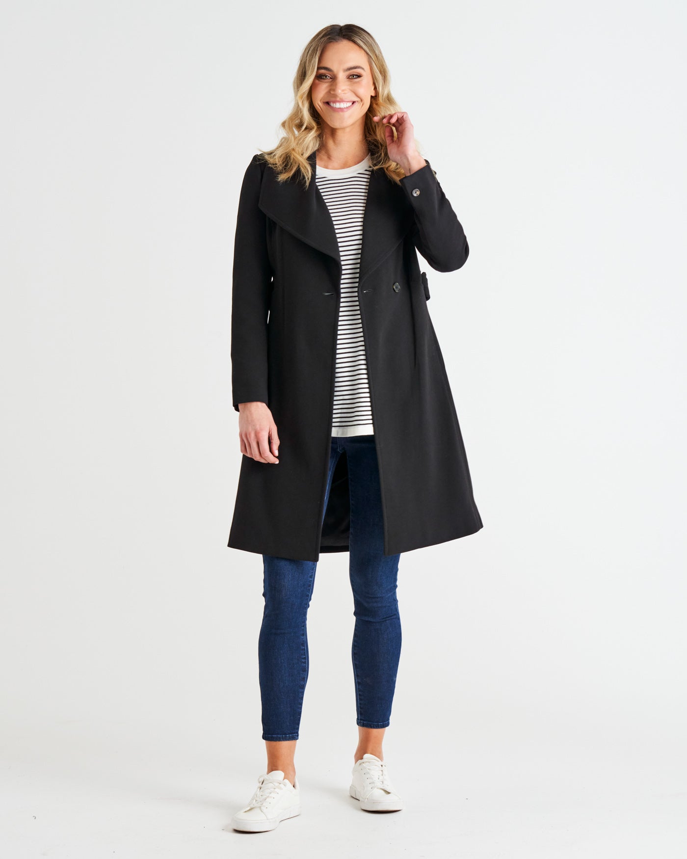 Christina Collared Wrap Midi Coat - Black