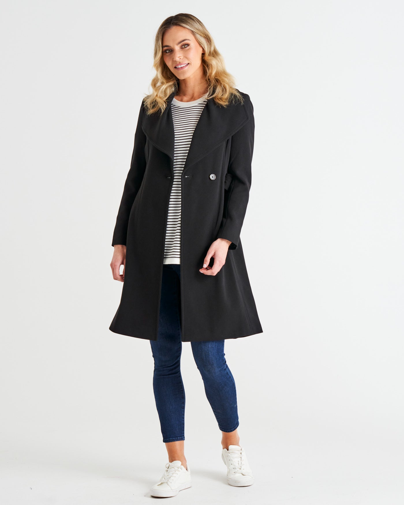 Christina Collared Wrap Midi Coat - Black