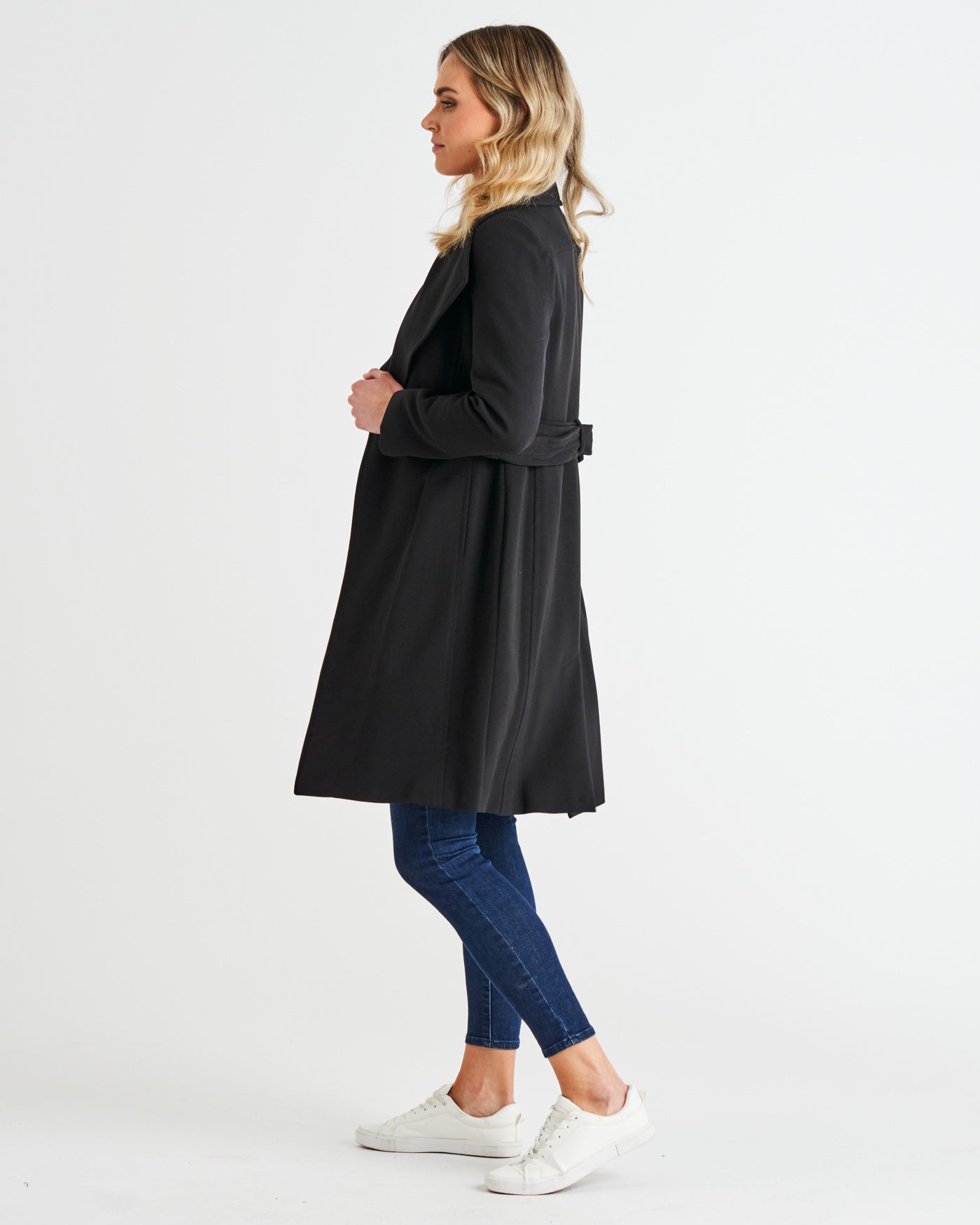 Christina Collared Wrap Midi Coat - Black