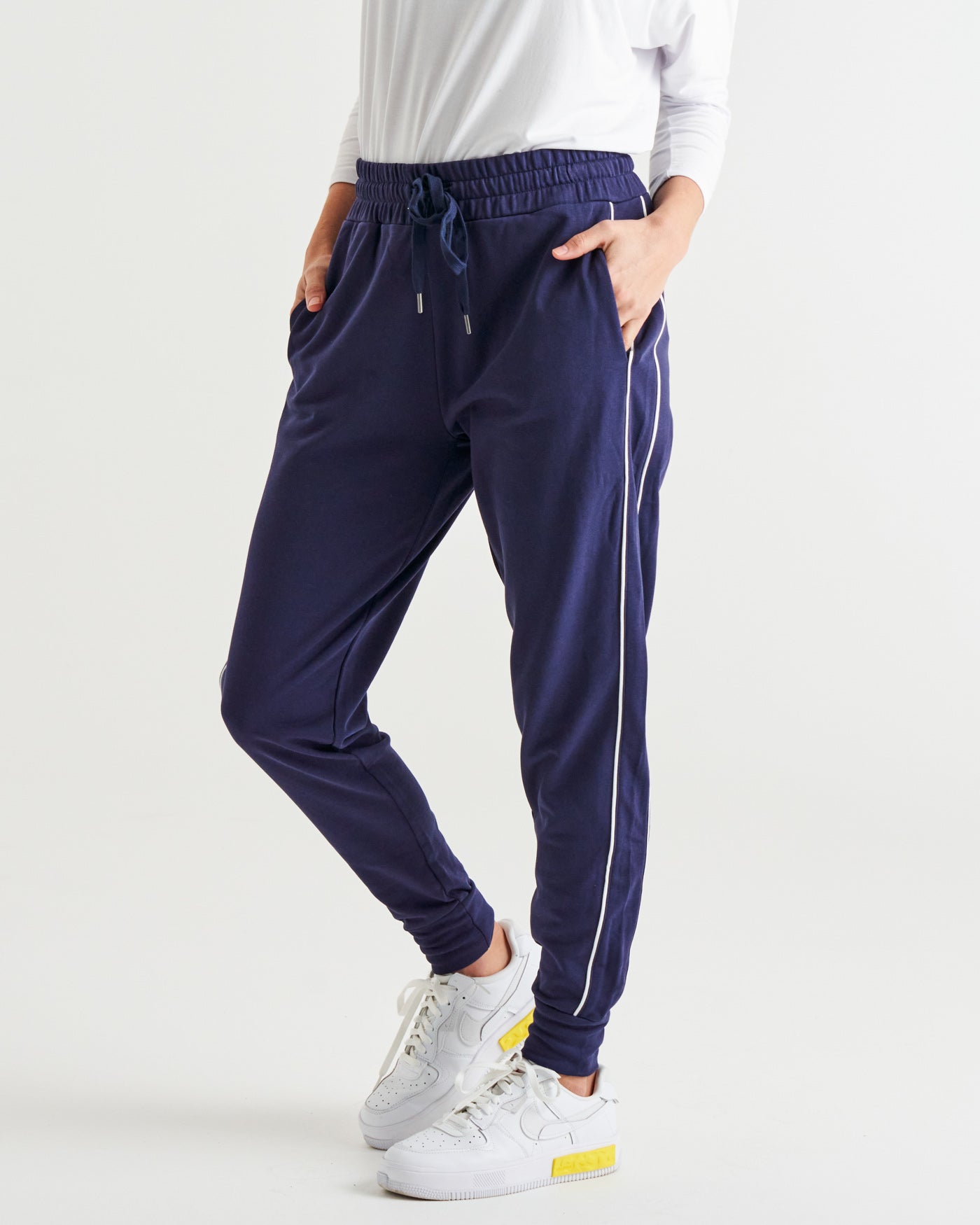 Addie Mid-High Rise Tapered Cuff Hem Jogger - Blue