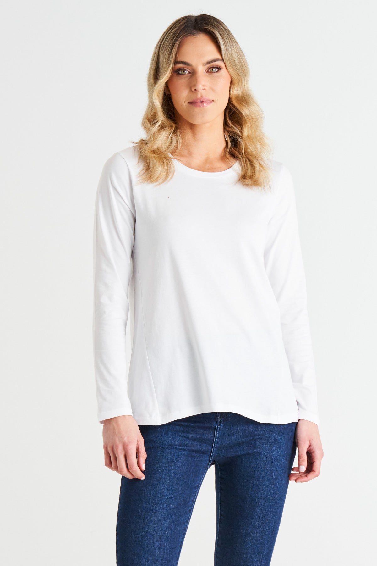 Sydney 100% Australian Cotton Relaxed Trapeze Basic Long Sleeve Tee - White