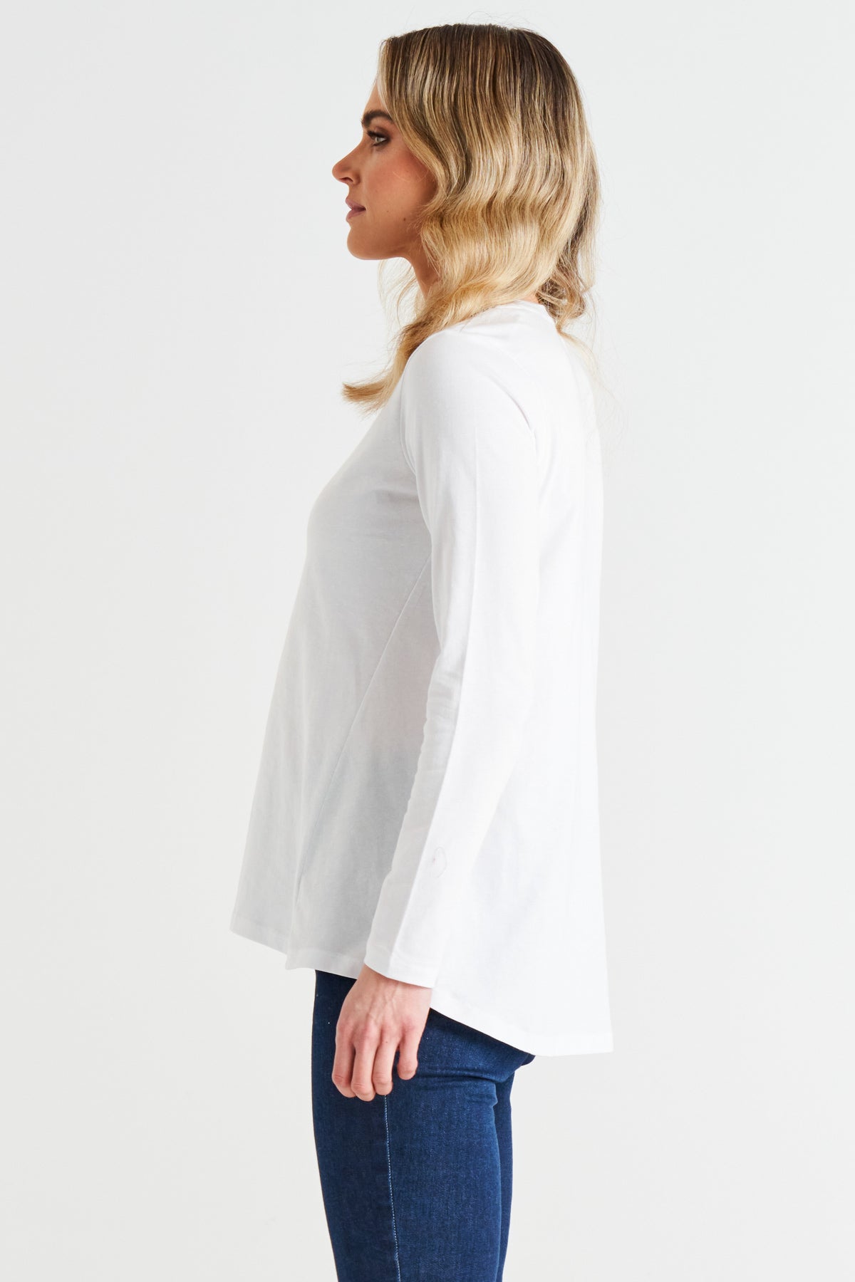 Sydney 100% Australian Cotton Relaxed Trapeze Basic Long Sleeve Tee - White