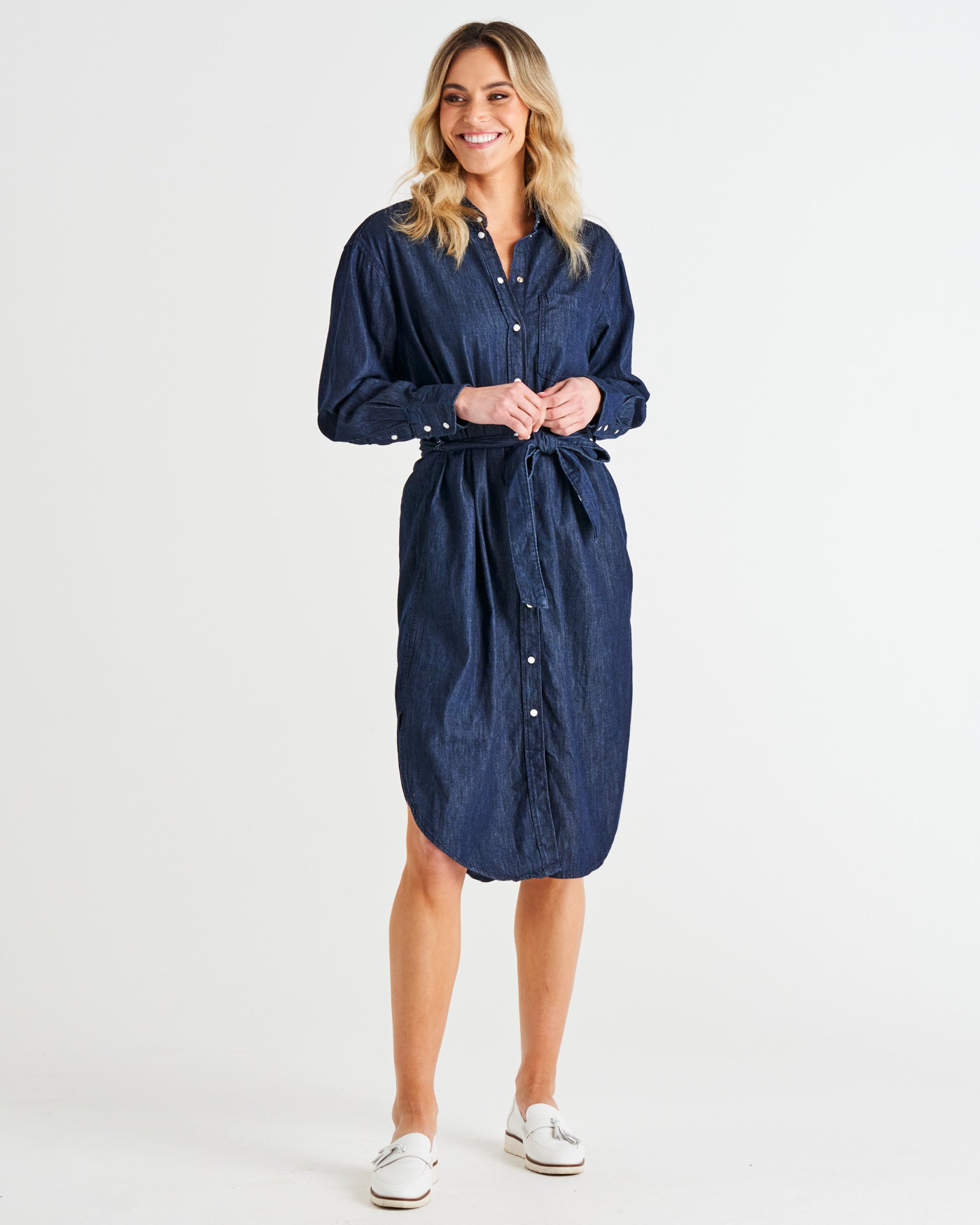 Demi Relaxed Fit Button-Up Denim Shirt Dress - Dark Ink Blue