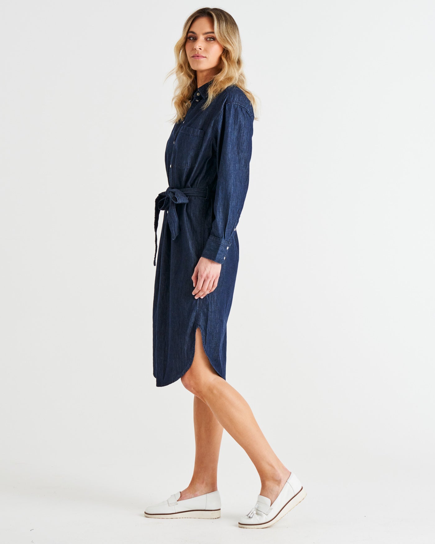 Demi Relaxed Fit Button-Up Denim Shirt Dress - Dark Ink Blue