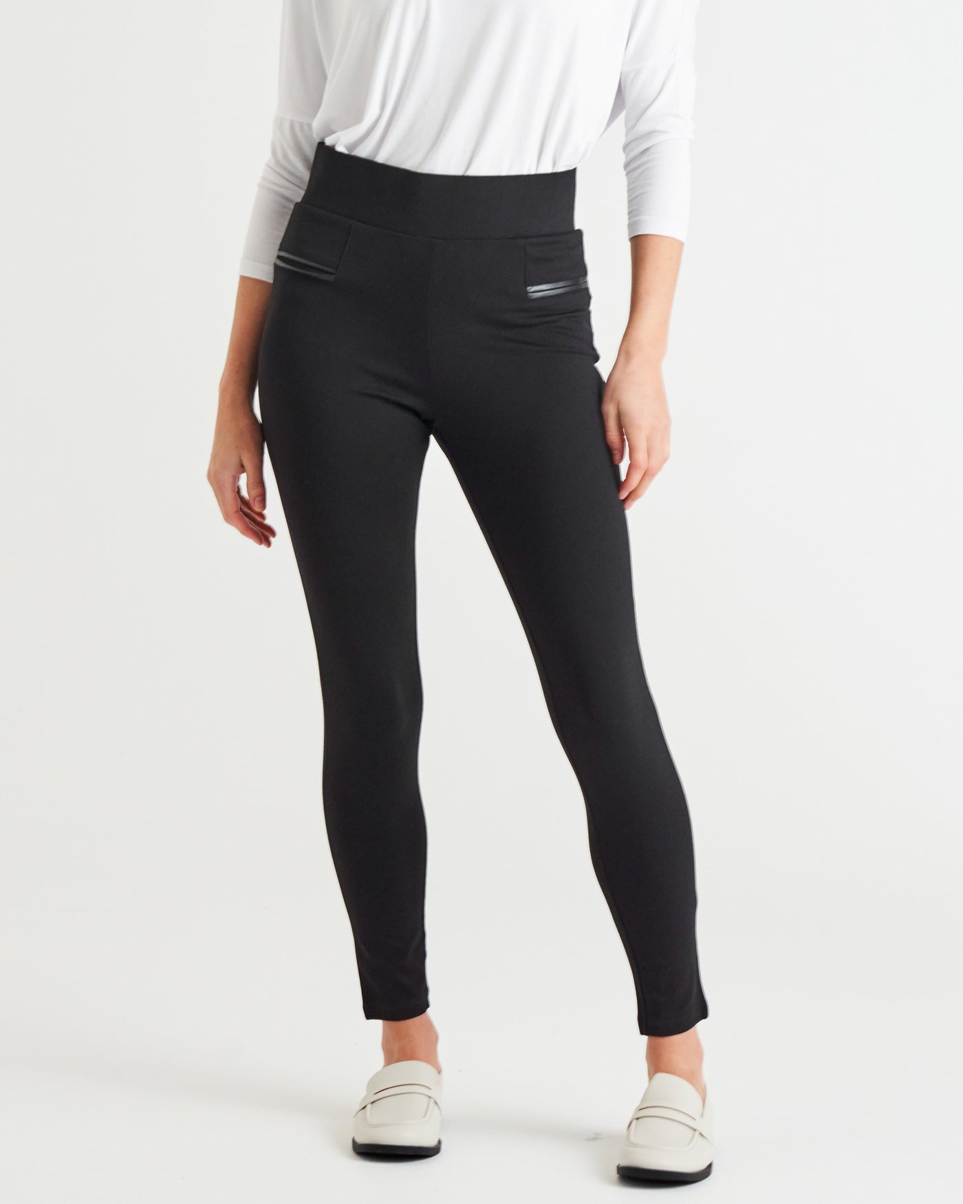 Gwen Mid-High Rise Stretchy Ponte Skinny Legging - Black