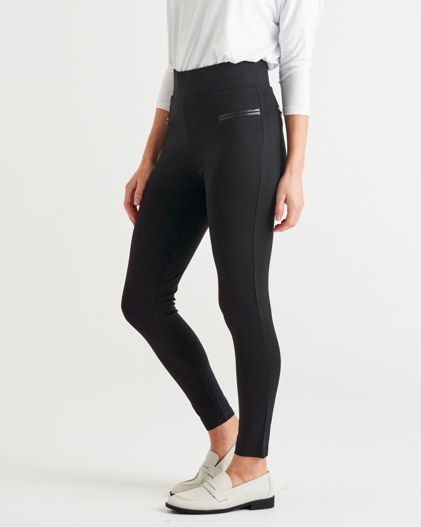 Gwen Mid-High Rise Stretchy Ponte Skinny Legging - Black