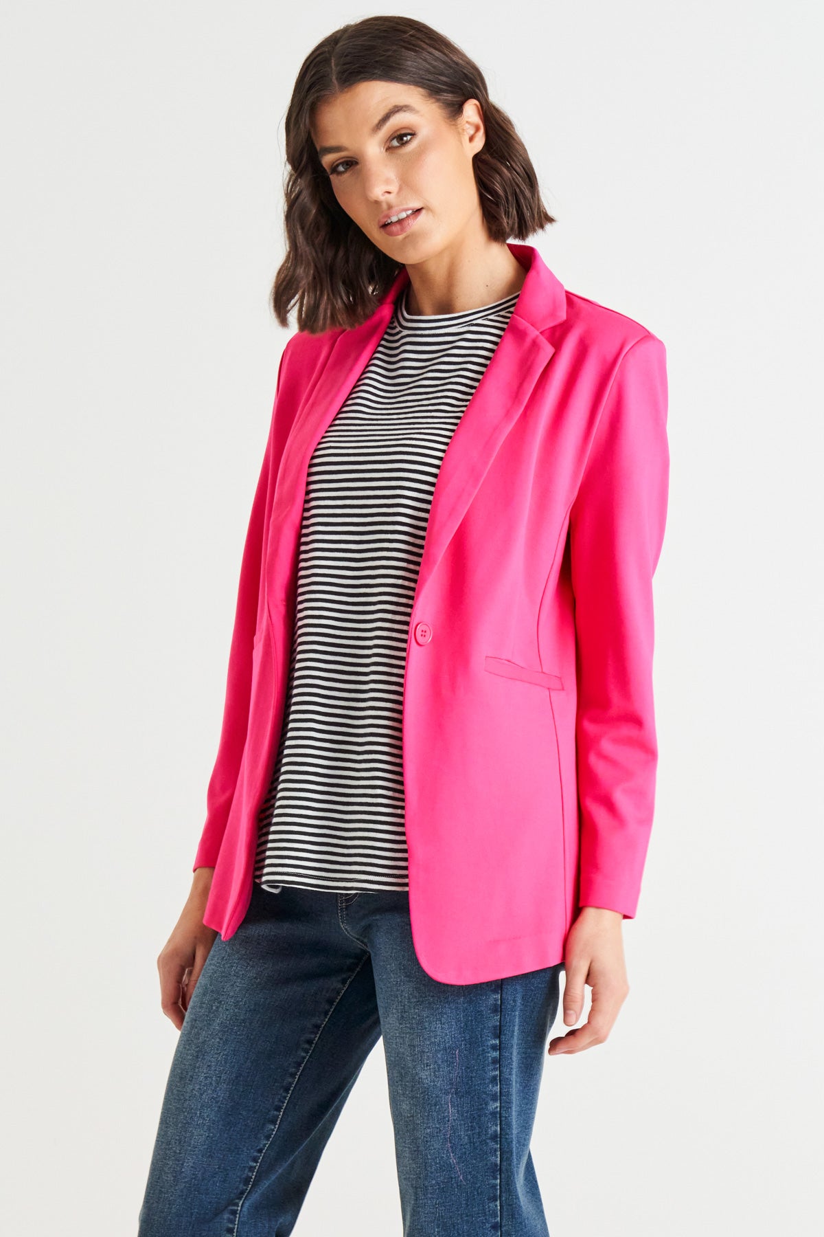 Portsea Single-Breasted Stretchy Lightweight Blazer - Bubblegum Pink