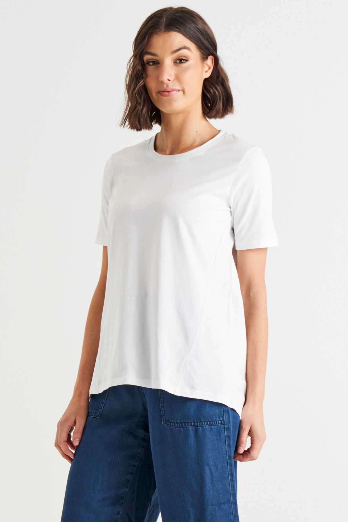 Hamilton 100% Australian Cotton Scoop Neck Trapeze Basic Tee - White