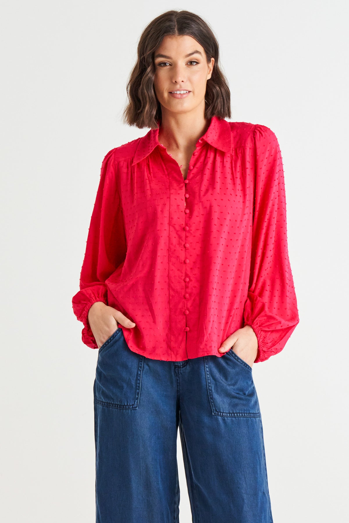 Sinead Cuff Sleeve Textured Shirt - Pink