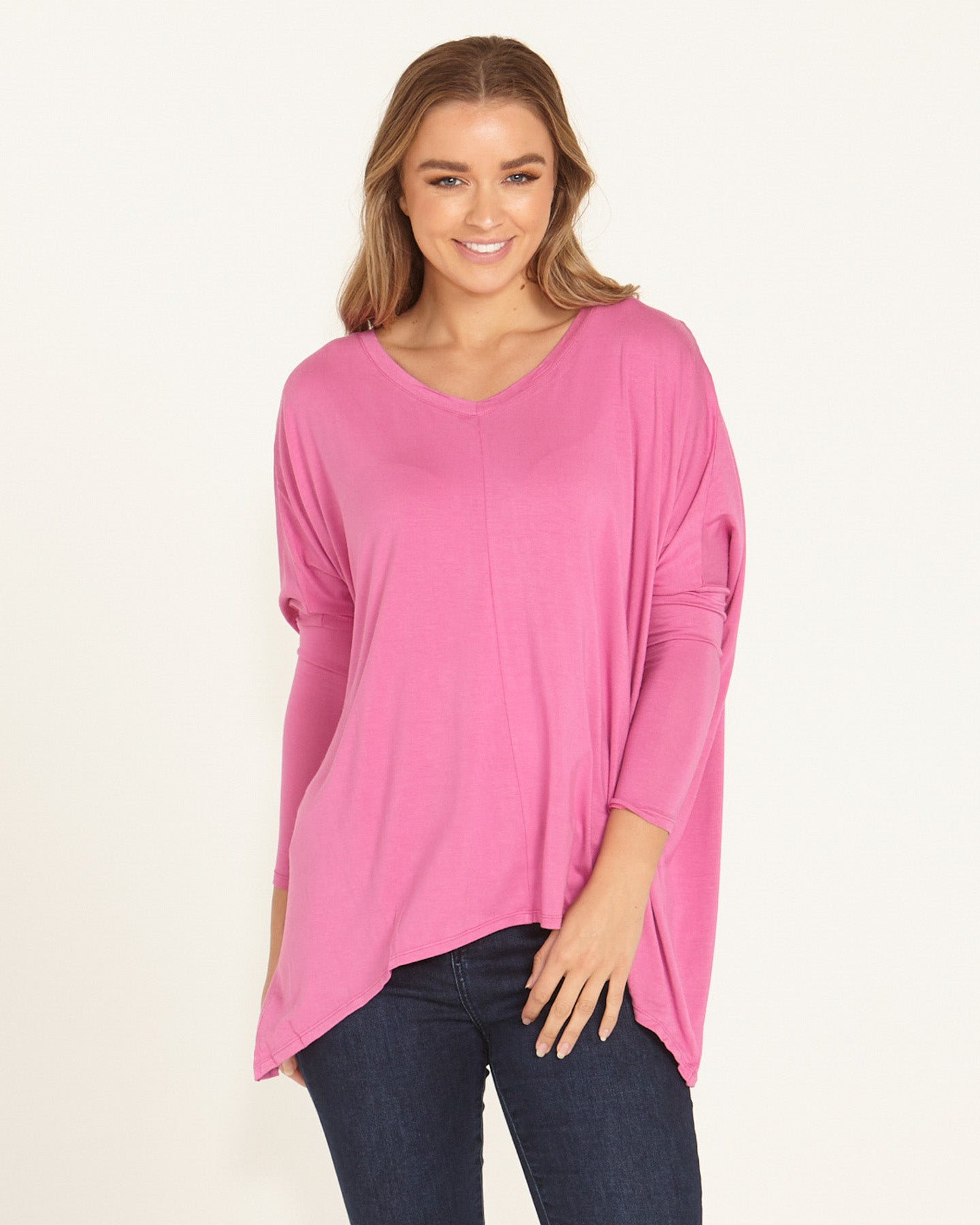 Kyoto V-Neck Loose Stretchy Basic Tee - Winter Pink