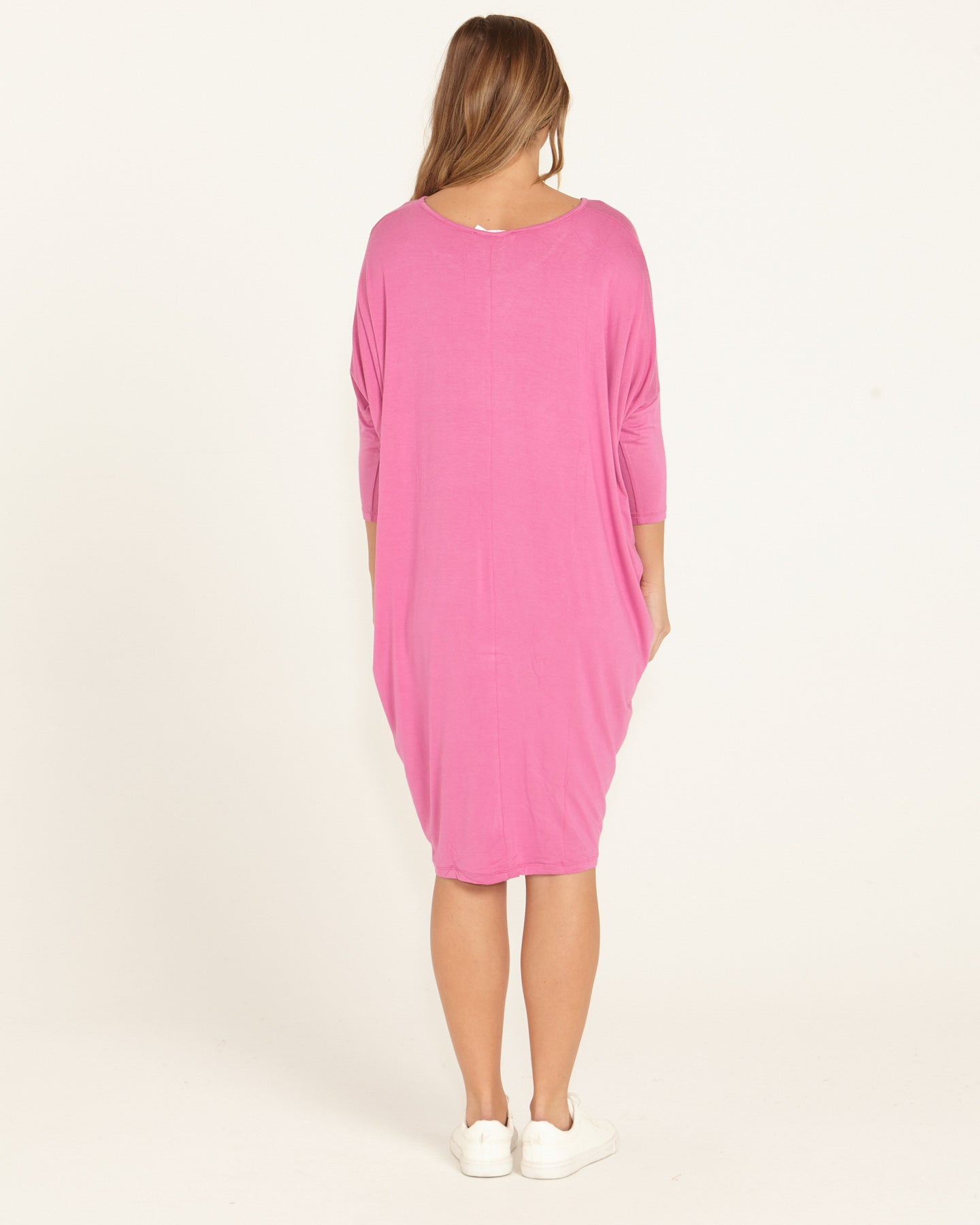 Lucia Stretchy 3/4 Sleeve T-Shirt Dress - Winter Pink