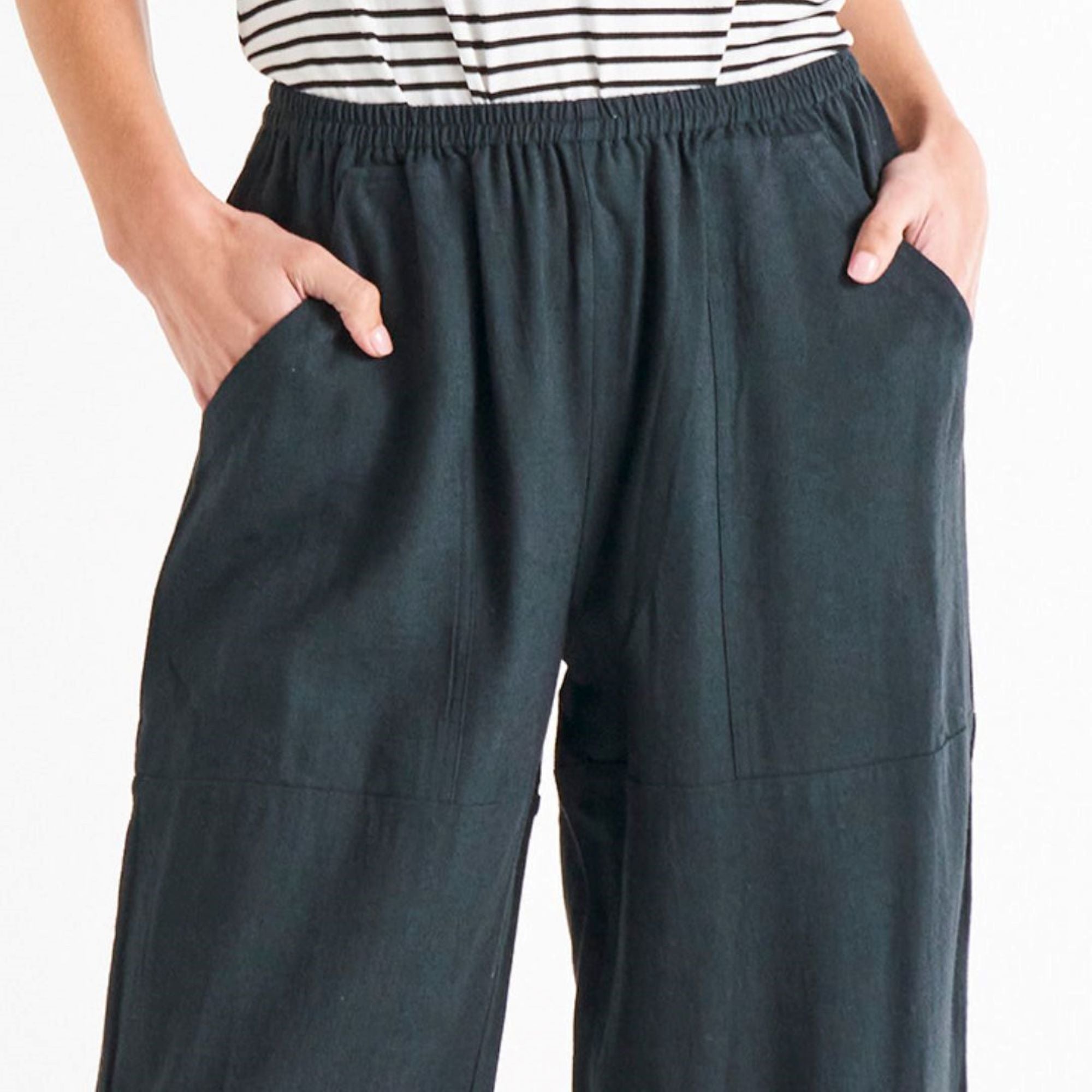 Reef High-Rise Ankle Split Linen-Blend Beach Pants - Coal