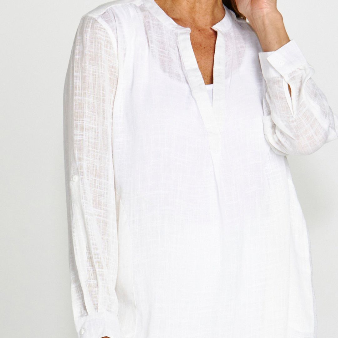 Beach Relaxed Cover-Up Linen-Blend Tunic Shirt - White