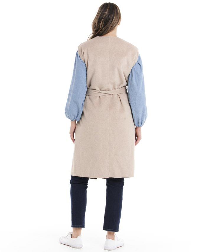 Alicia Belted Sleeveless Coat - Pebble