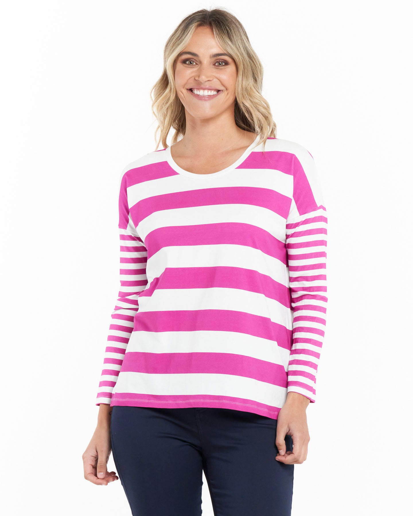 Betty Boxy Tee - Berry Stripe