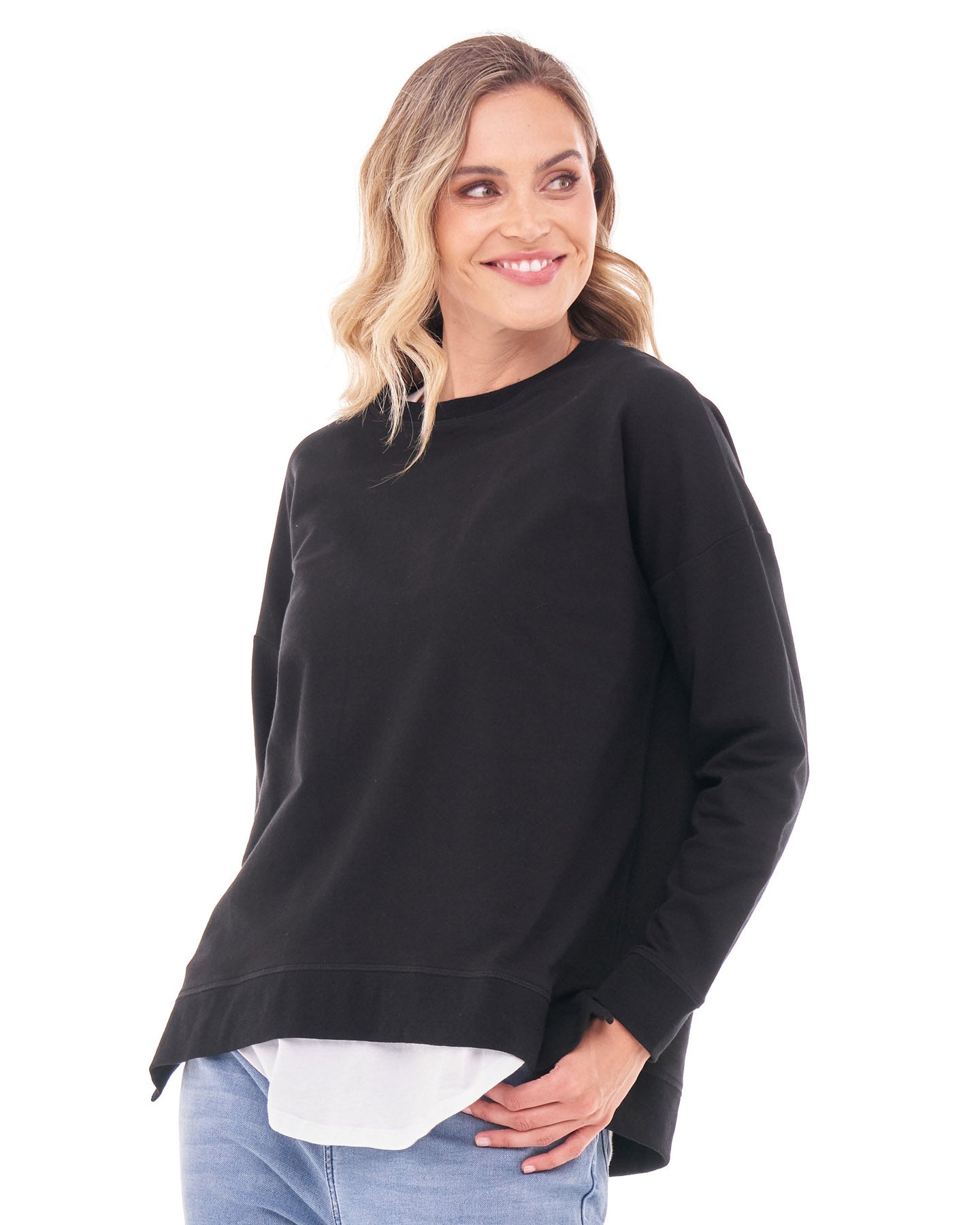 Sienna Relaxed Crew Neck Cotton Sweat - Black