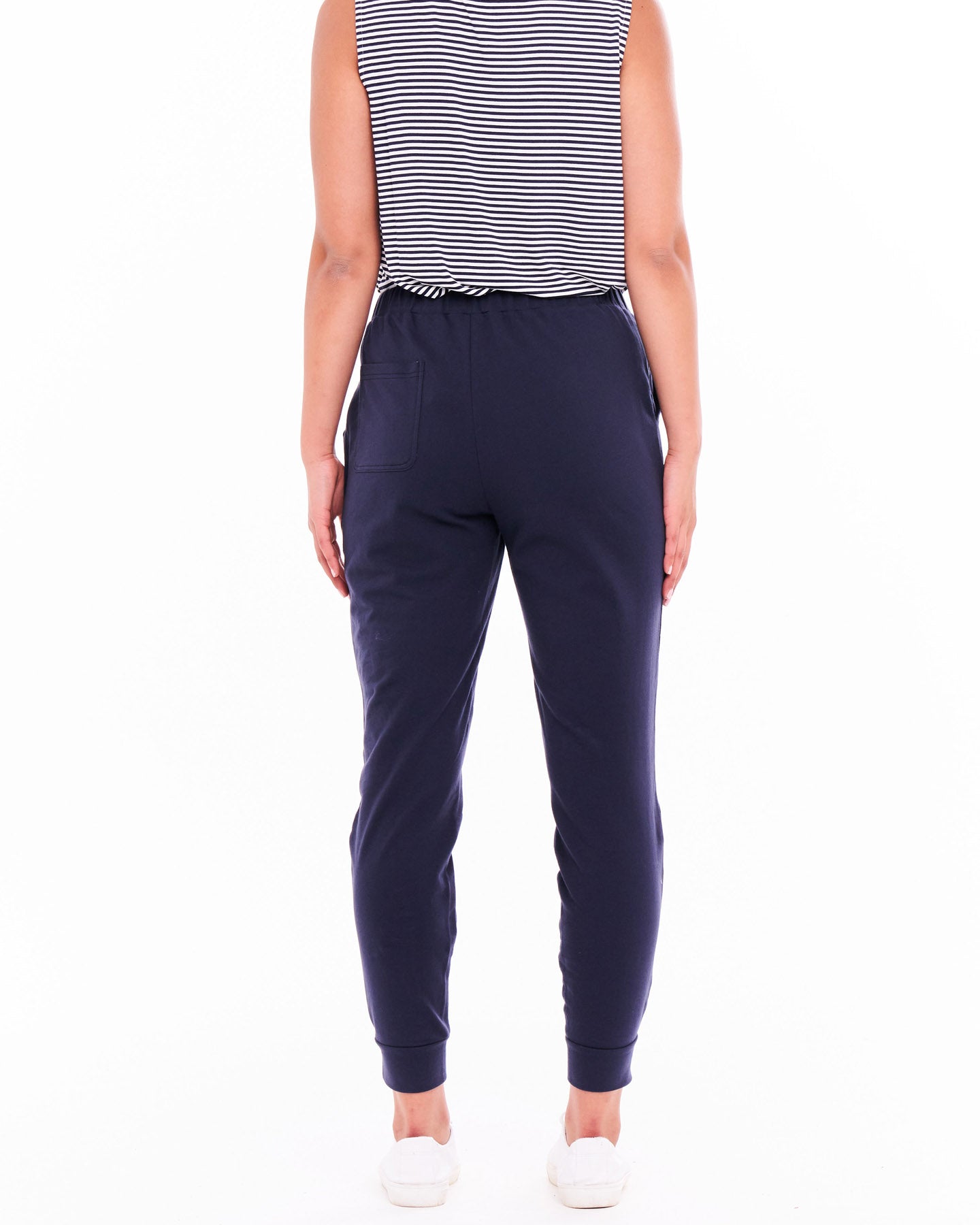 Lindsay Elastic Waistband Slim Leg Cotton Jogger Pants - Navy