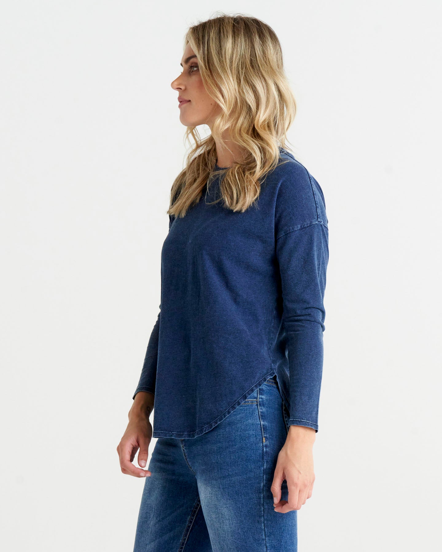 Jessie Long Sleeve Tee - Indigo Wash